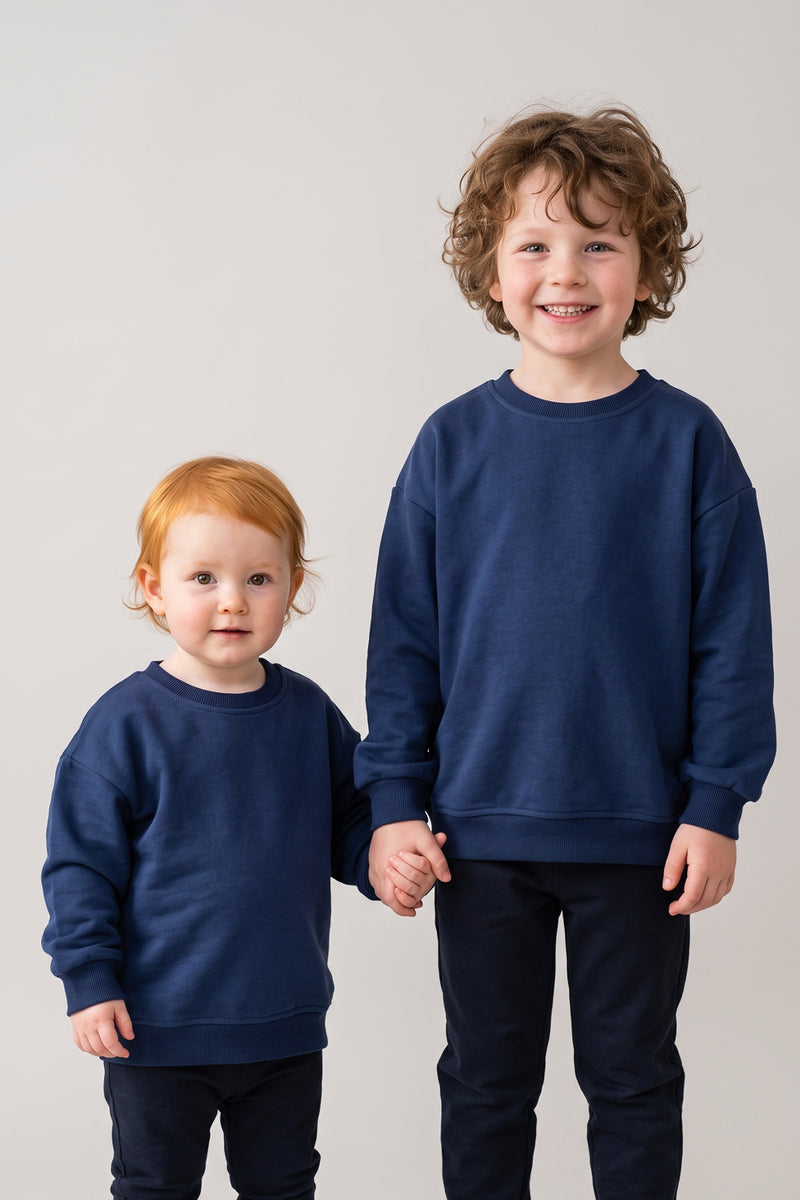 Basic Düz Renk Lacivert Fırçalı Yumuşak %100 Pamuk Sweatshirt