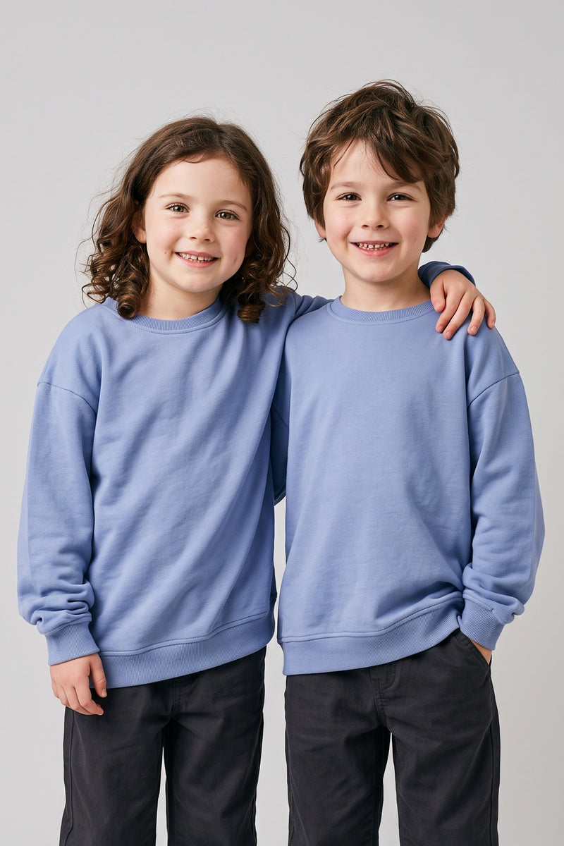 Unisex Basic Düz Mavi Renk %100 Pamuk Sweatshirt (2-11 Yaş)