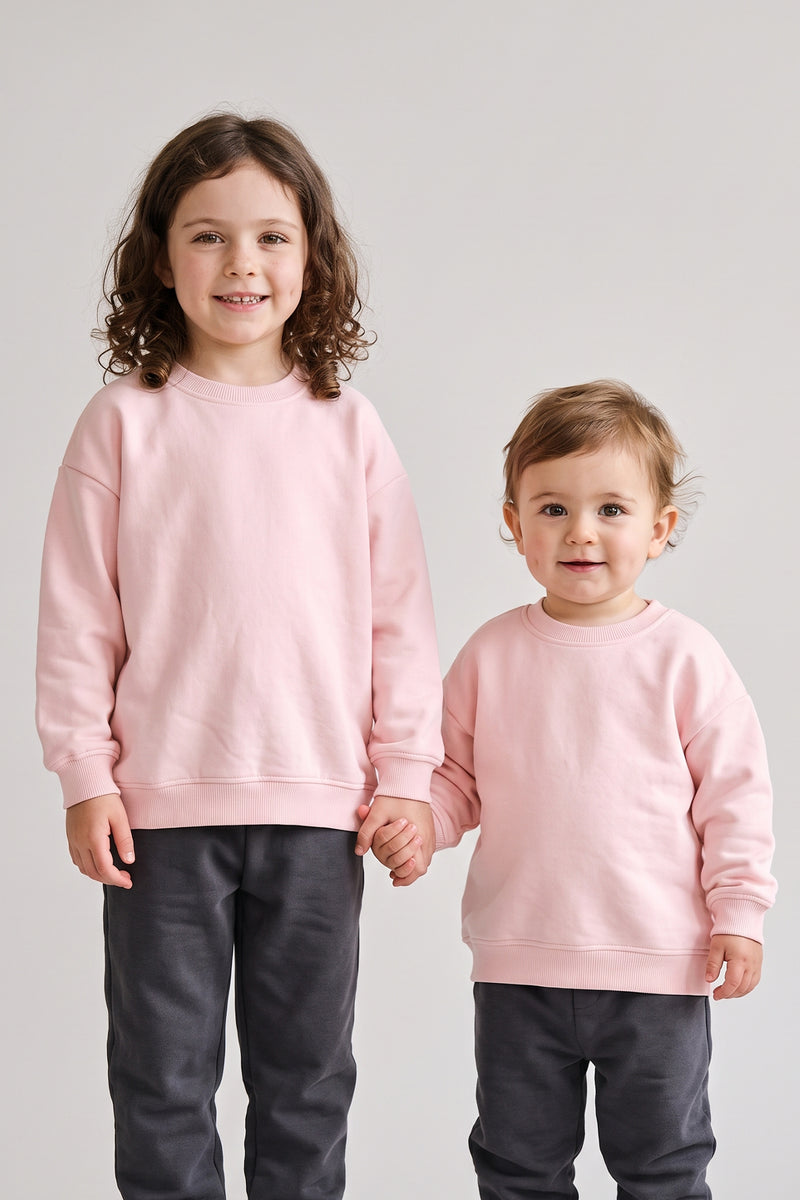Basic Düz Renk Somon Fırçalı Yumuşak %100 Pamuk Sweatshirt