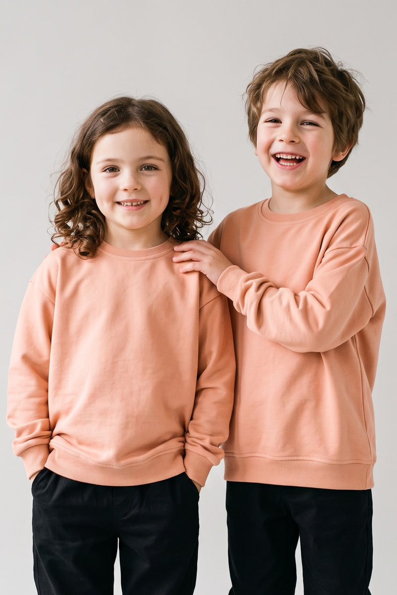 Unisex Basic Düz Yavruağzı Renk %100 Pamuk Sweatshirt