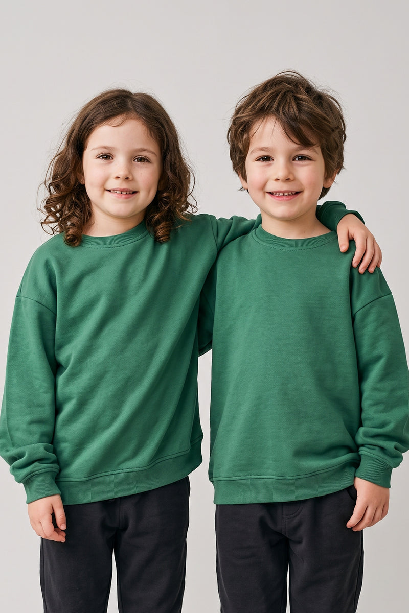 Unisex Basic Düz Yeşil Renk %100 Pamuk Sweatshirt
