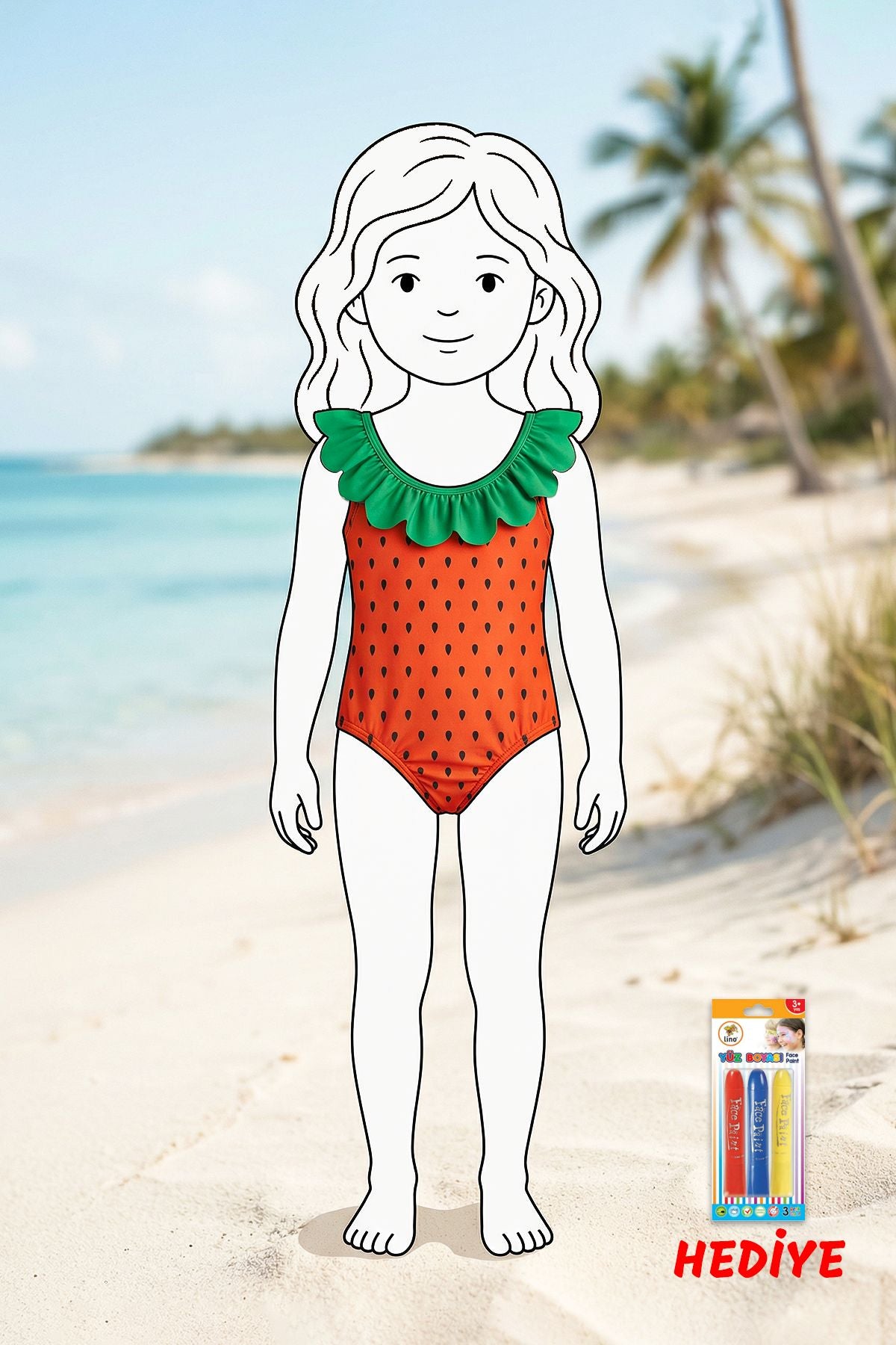 Fırfırlı Karpuz Desenli Kız Çocuk Mayo