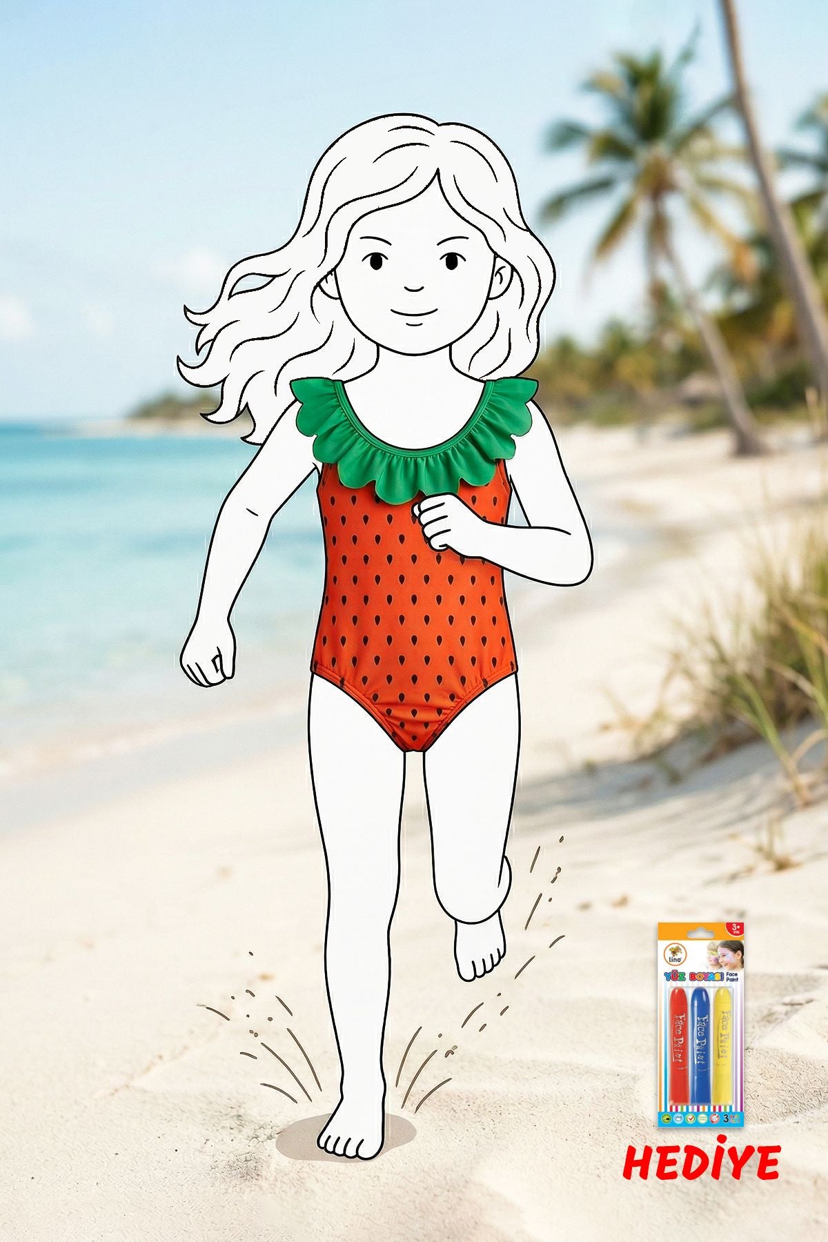 Fırfırlı Karpuz Desenli Kız Çocuk Mayo