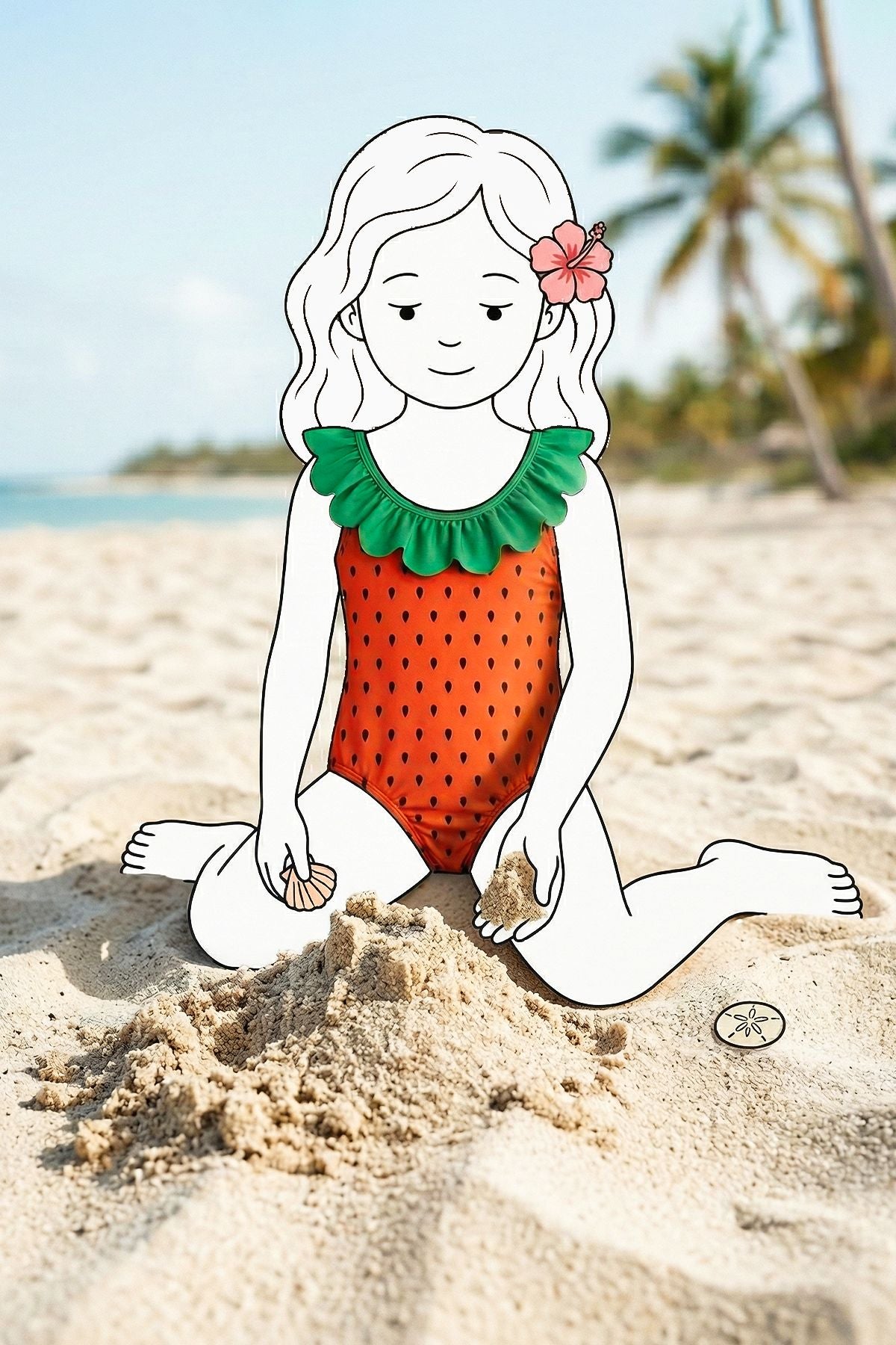 Fırfırlı Karpuz Desenli Kız Çocuk Mayo