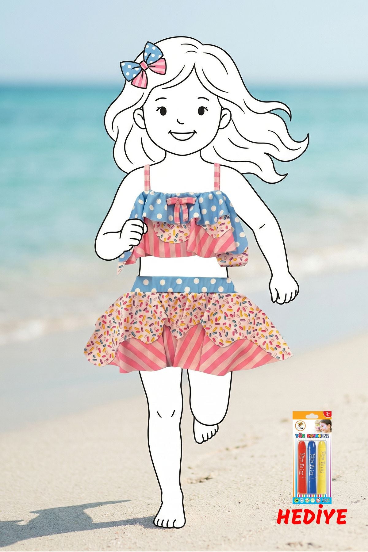 Fırfırlı Kız Çocuk Renkli Şeker Desenli Bikini Takımı