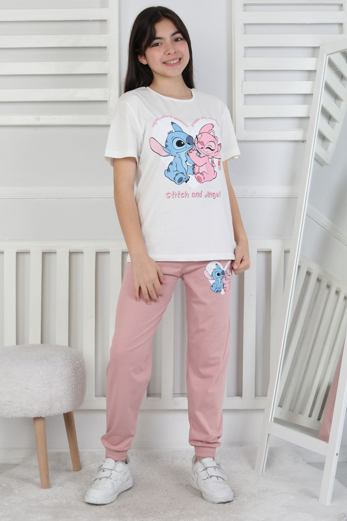 Friends are Forewer Yazılı Kısa Kollu Kız Çocuk Pijama Takımı