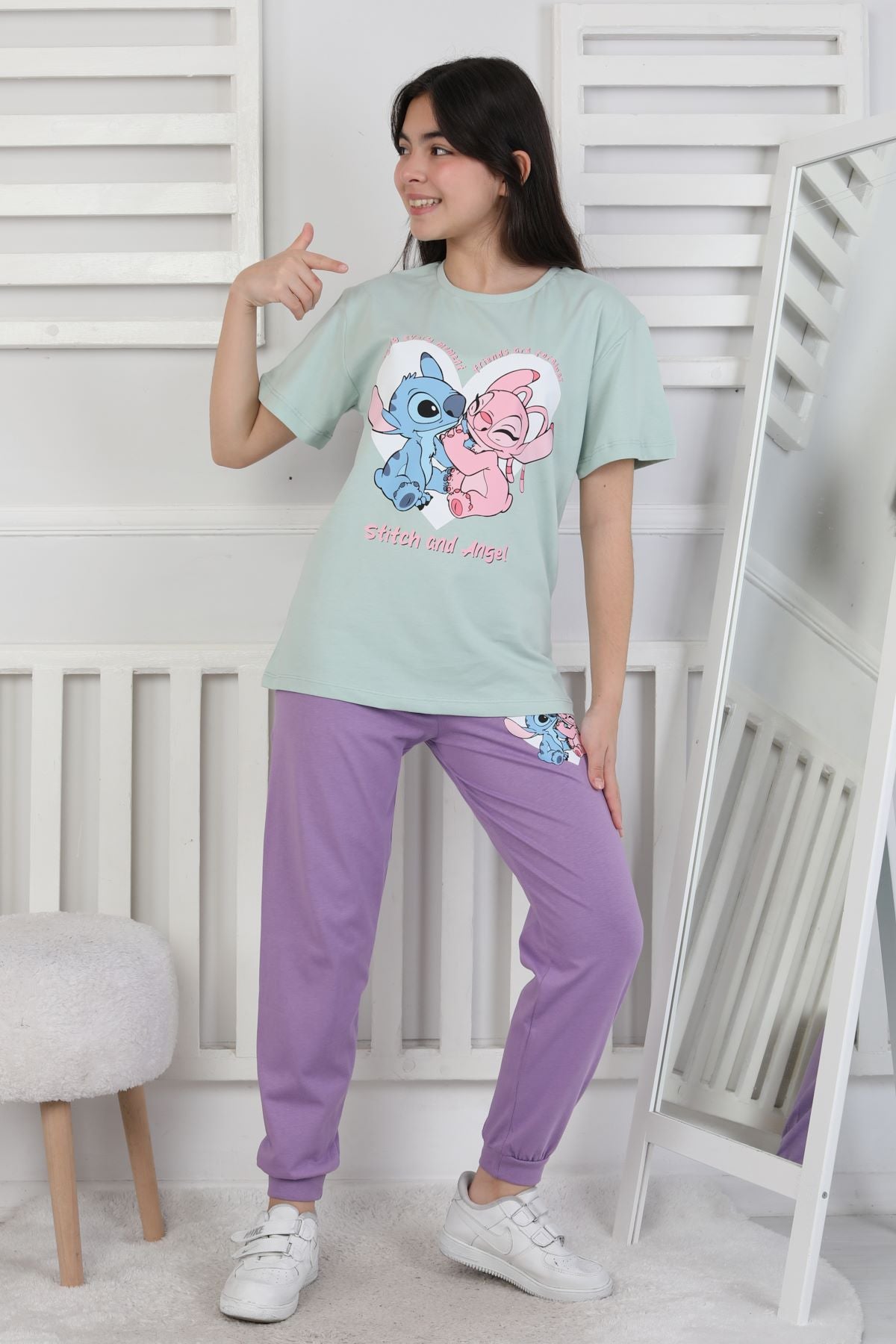 Friends are Forewer Yazılı Kısa Kollu Kız Çocuk Pijama Takımı