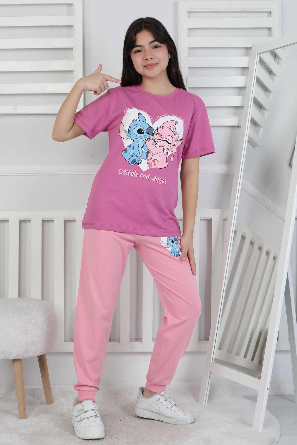 Friends are Forewer Yazılı Kısa Kollu Kız Çocuk Pijama Takımı
