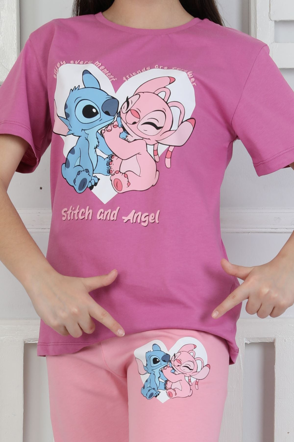 Friends are Forewer Yazılı Kısa Kollu Kız Çocuk Pijama Takımı