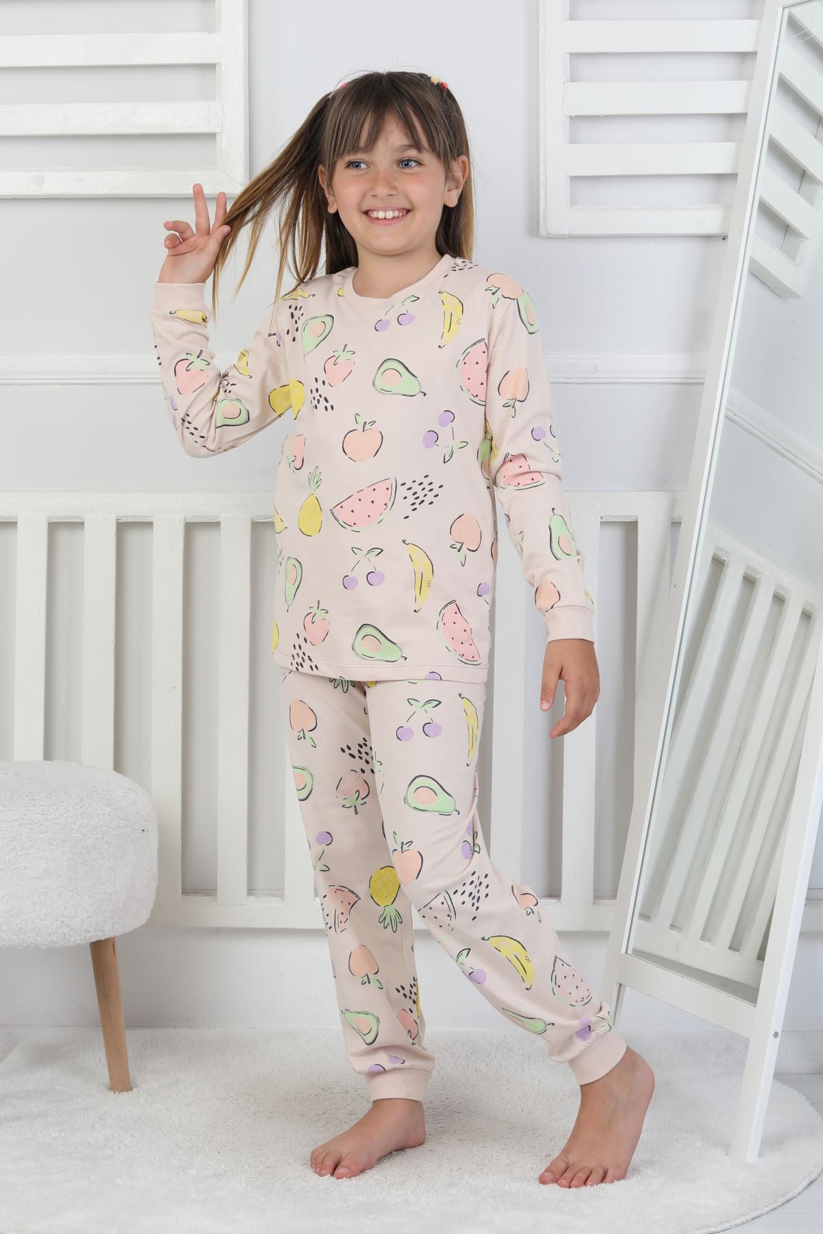Fruit Patterned Kız Çocuk Pijama Takımı