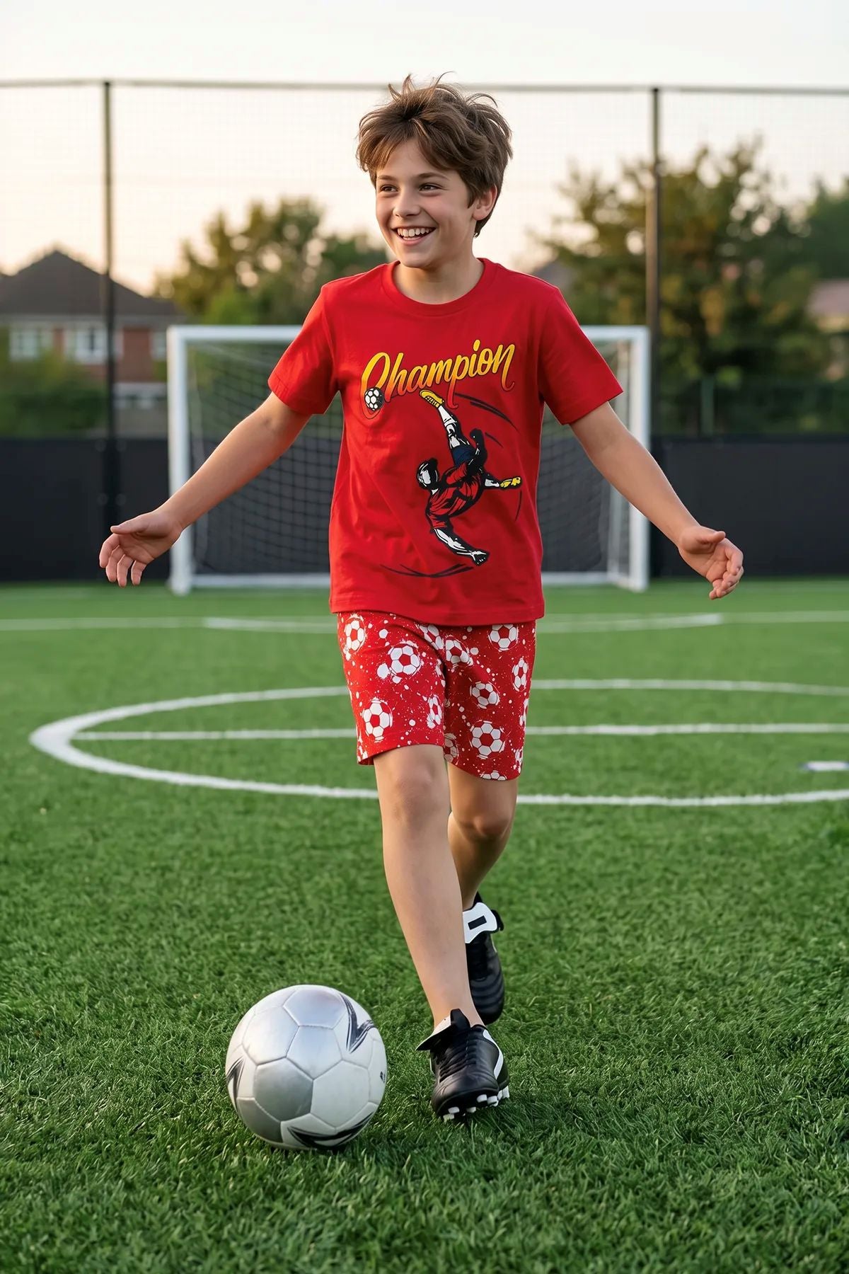 Erkek Çocuk Champion Futbol Baskılı Şort Alt - Üst Takım