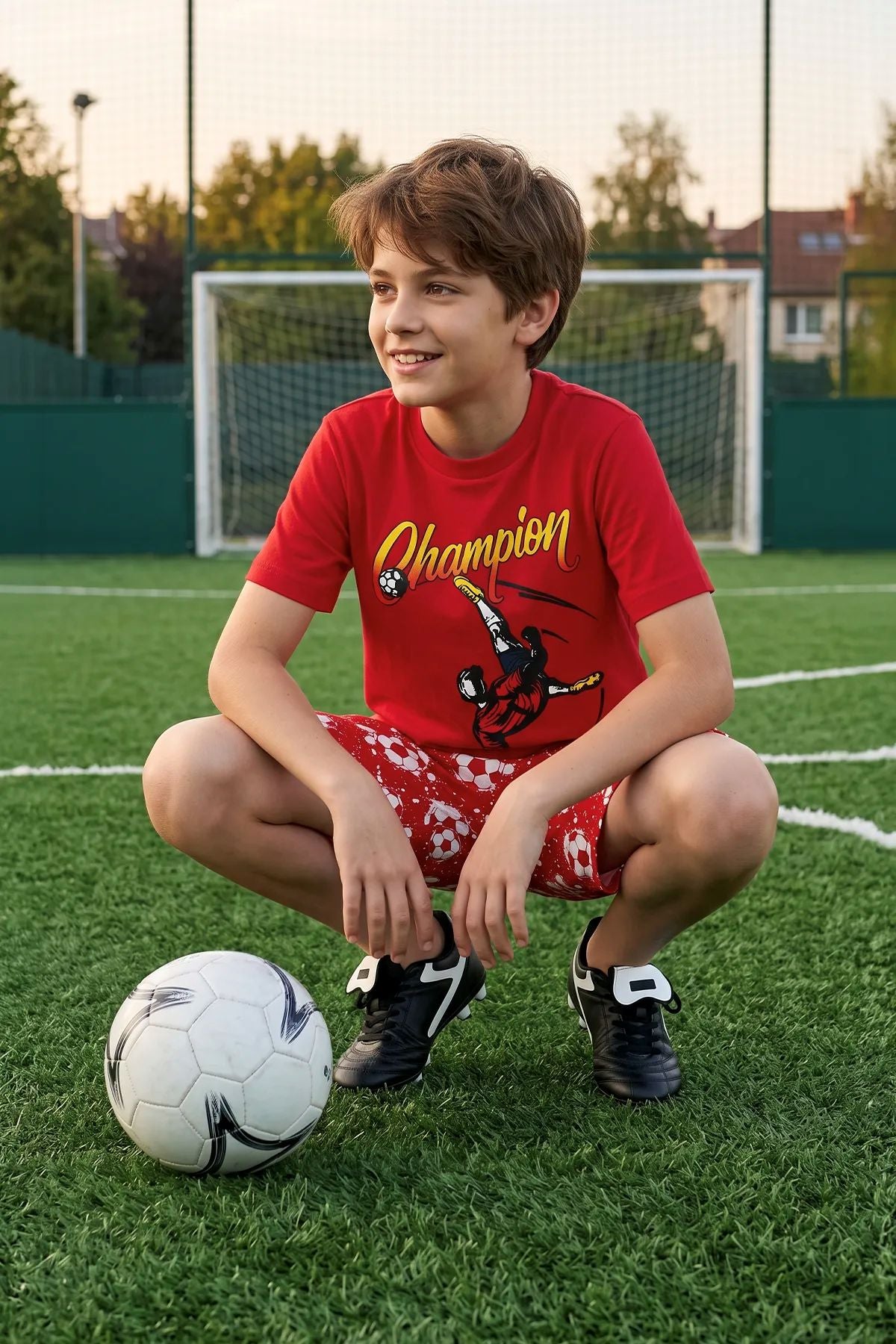 Erkek Çocuk Champion Futbol Baskılı Şort Alt - Üst Takım