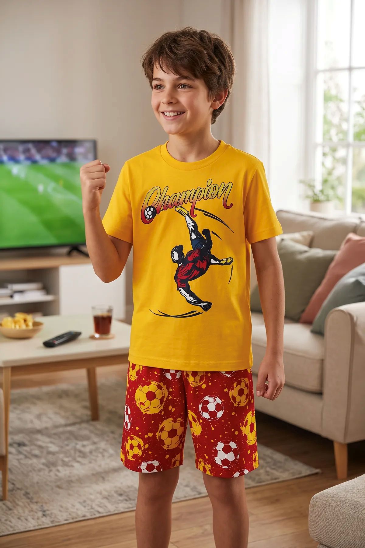 Erkek Çocuk Champion Futbol Baskılı Şort Alt - Üst Takım