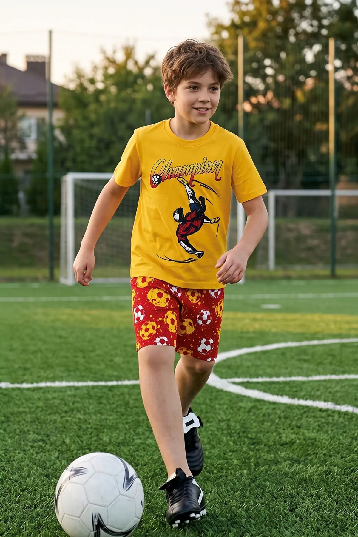 Erkek Çocuk Champion Futbol Baskılı Şort Alt - Üst Takım