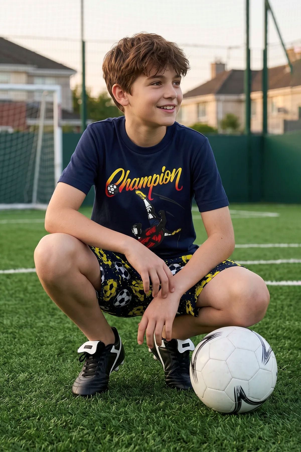 Erkek Çocuk Champion Futbol Baskılı Şort Alt - Üst Takım