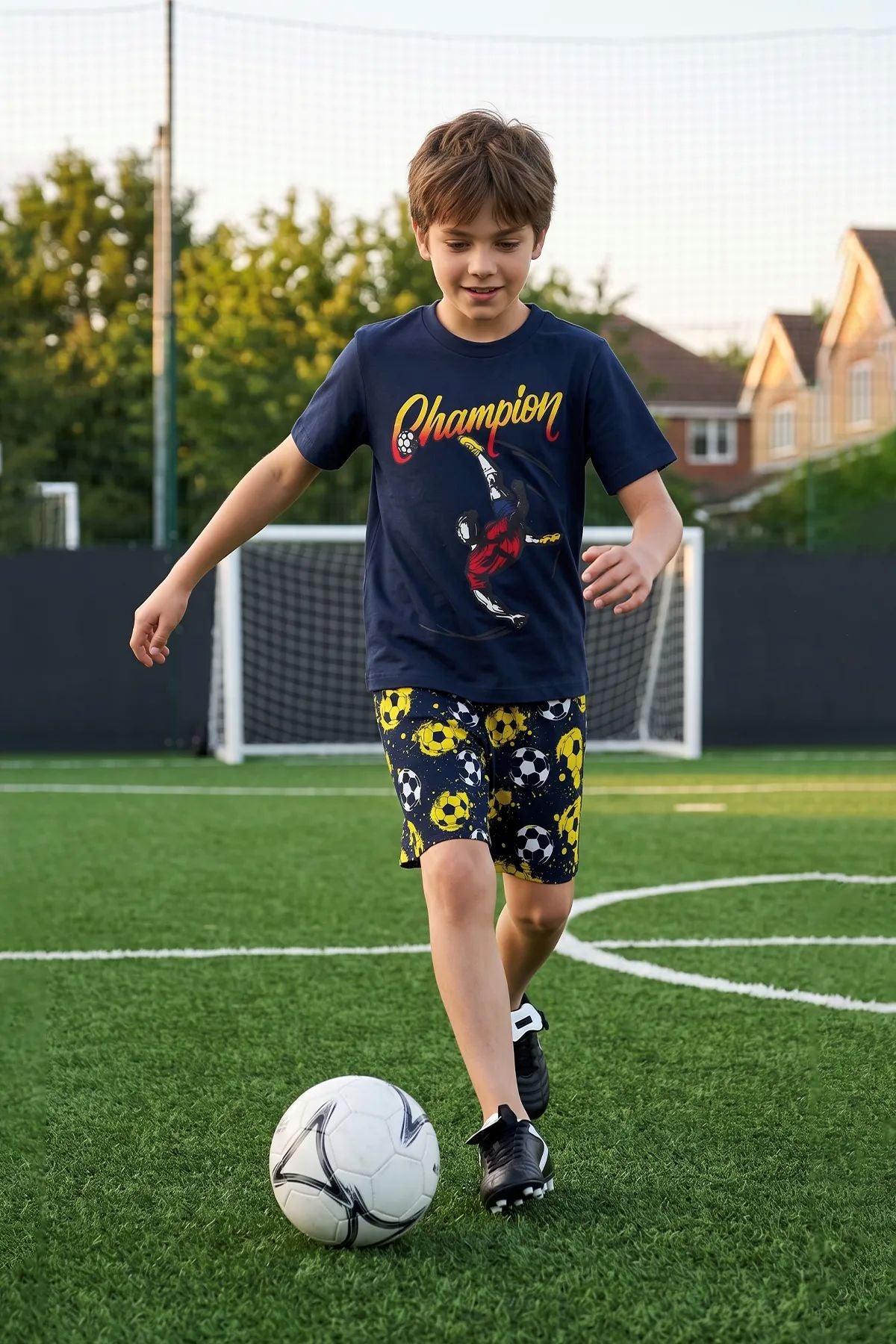 Erkek Çocuk Champion Futbol Baskılı Şort Alt - Üst Takım