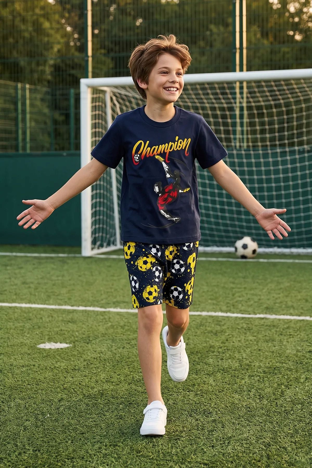 Erkek Çocuk Champion Futbol Baskılı Şort Alt - Üst Takım