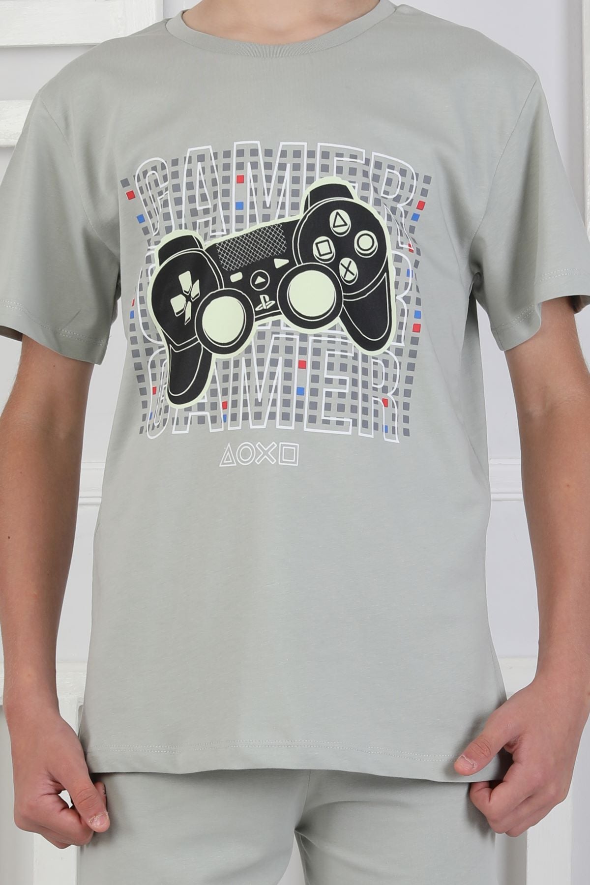 Gamer Console Desenli Kısa Kollu Erkek Çocuk Pijama Takımı