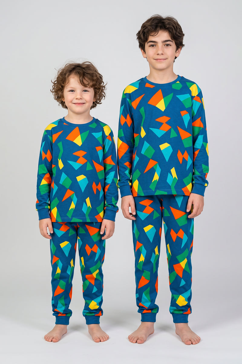 Renkli Geometrik Şekilli Erkek Çocuk Pijama Takımı