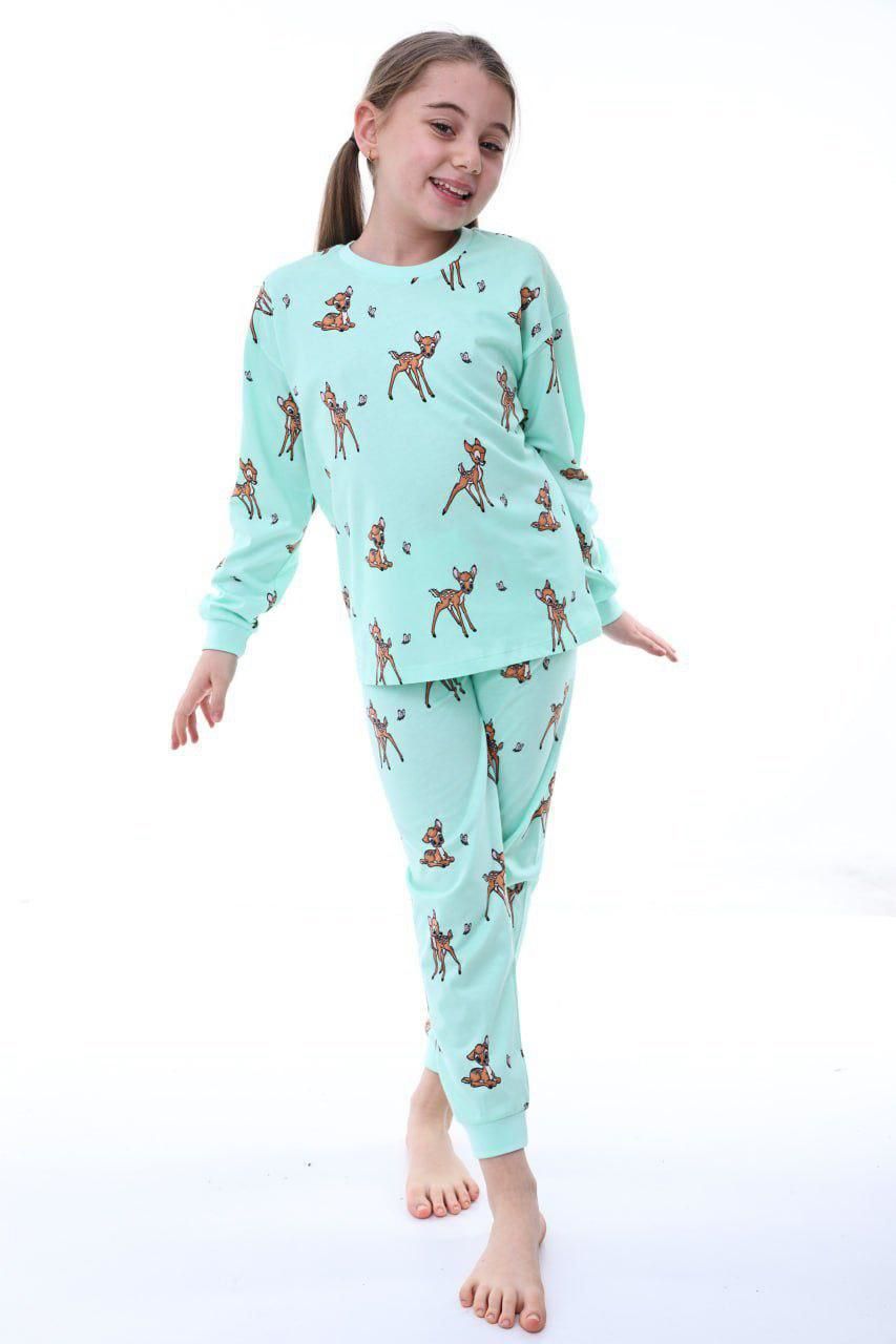 Geyik Desenli Kız Çocuk Pijama Takımı