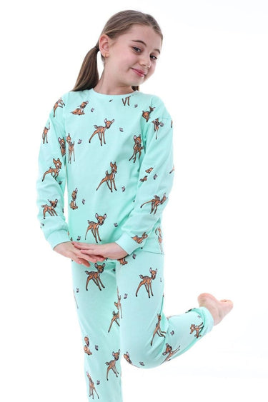 Geyik Desenli Kız Çocuk Pijama Takımı