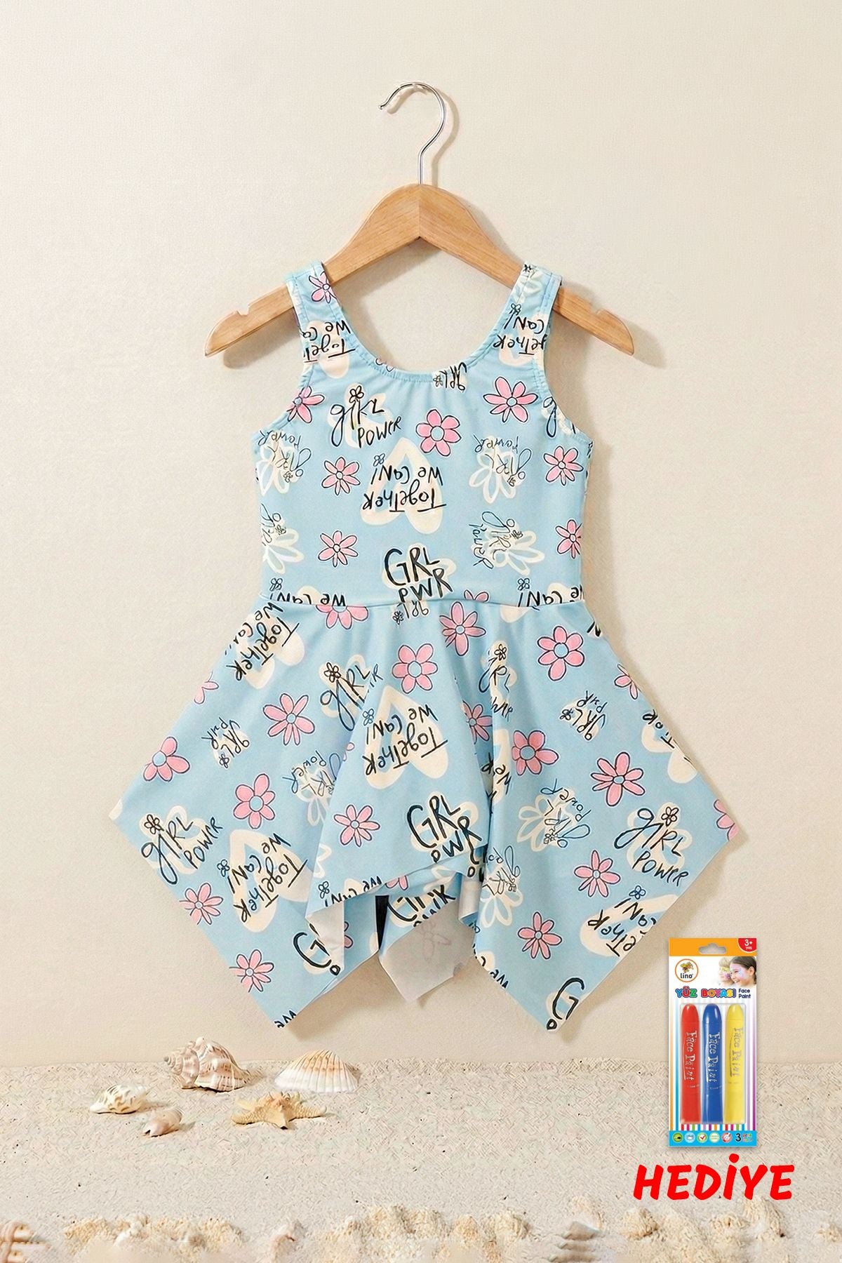 Girl Power Çiçek Desenli Kız Çocuk Mayo Elbise