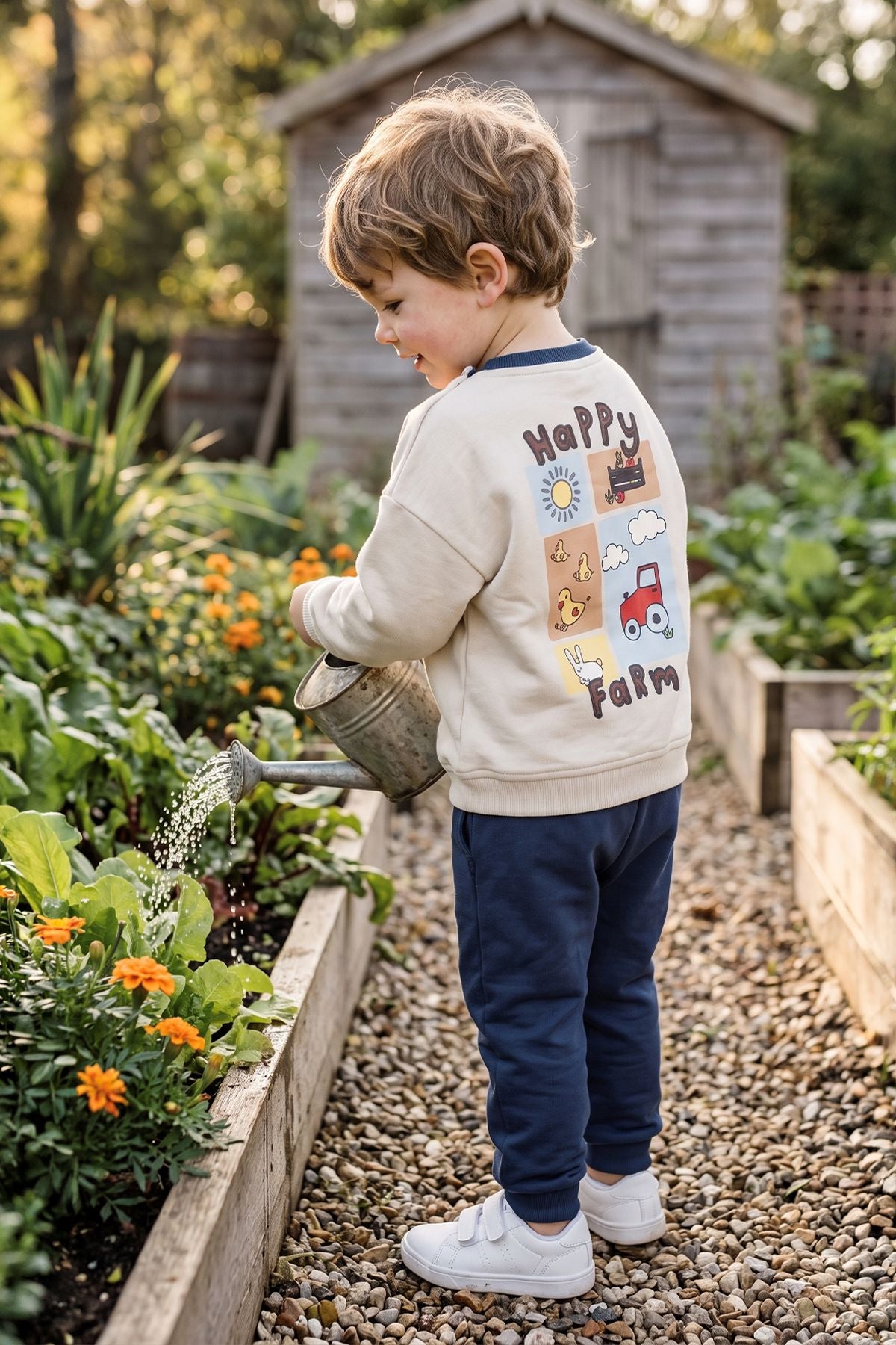 Happy Farm Baskılı Erkek Bebek Sweatshirt Eşofman Alt Üst Takım