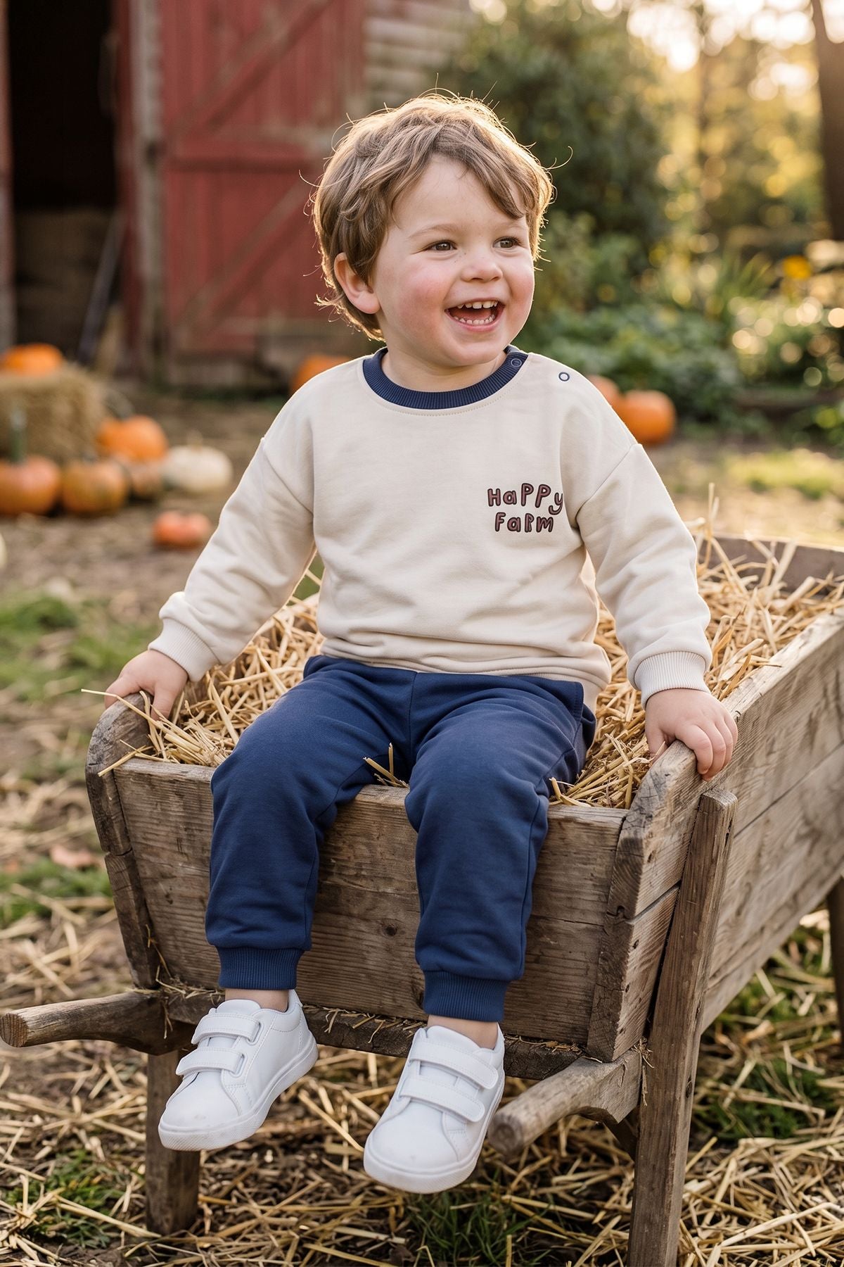 Happy Farm Baskılı Erkek Bebek Sweatshirt Eşofman Alt Üst Takım