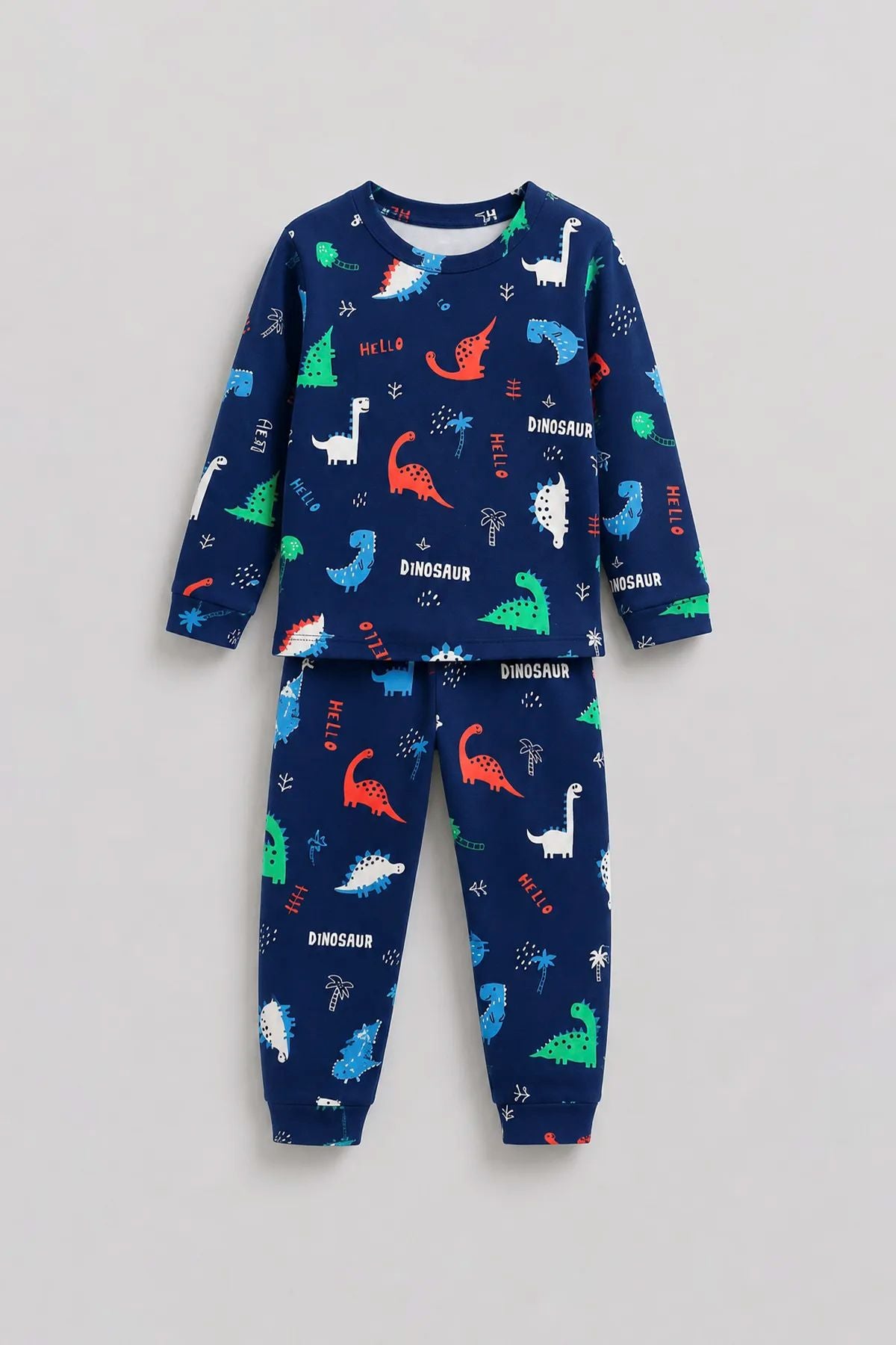 Hello Dino Desenli Uzun Kollu Erkek Çocuk İnterlok Pijama Takımı
