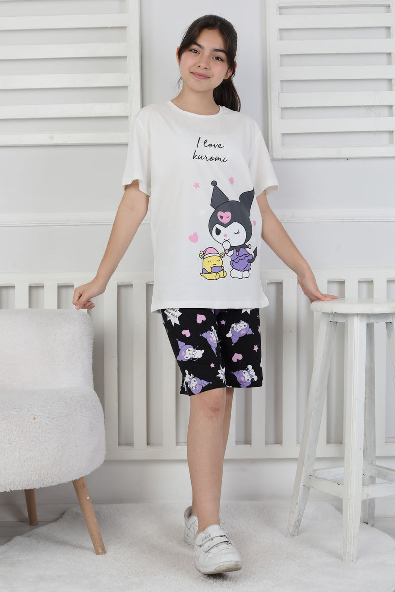 I Love Kuromi Baskılı Kısa Kollu Şort Pijama Takımı