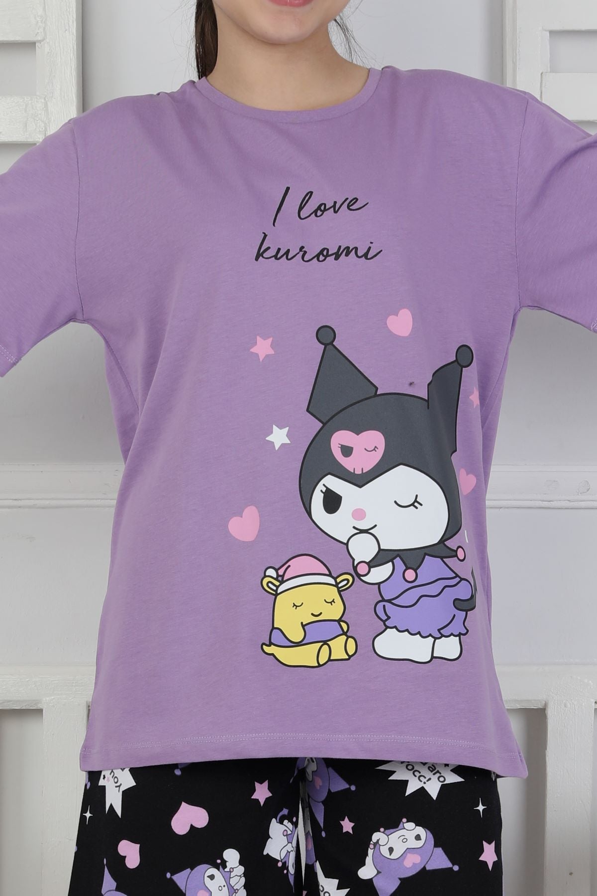 I Love Kuromi Baskılı Kısa Kollu Şort Pijama Takımı