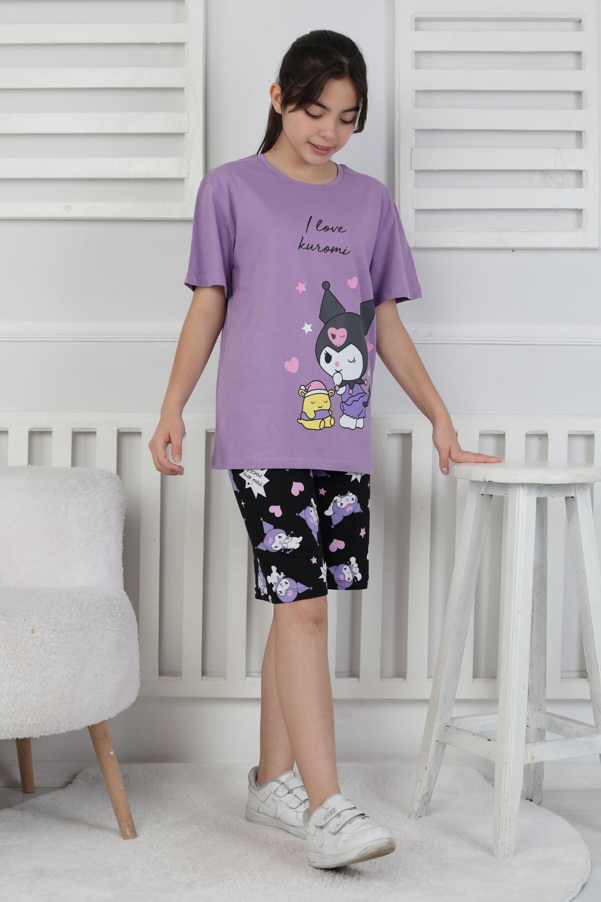 I Love Kuromi Baskılı Kısa Kollu Şort Pijama Takımı