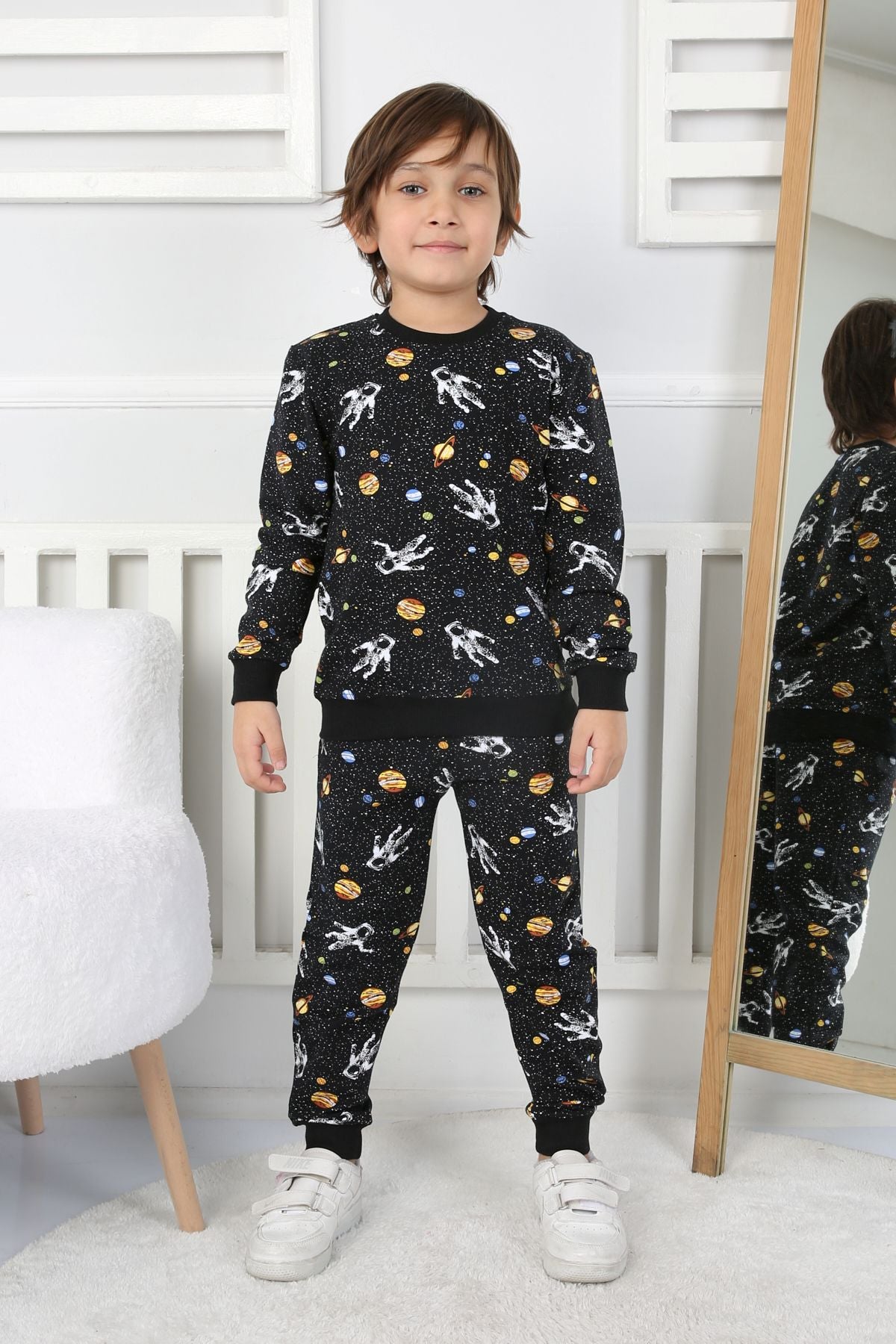 İki İplik Cepli Astronot Temalı Erkek Çocuk Pijama Takımı