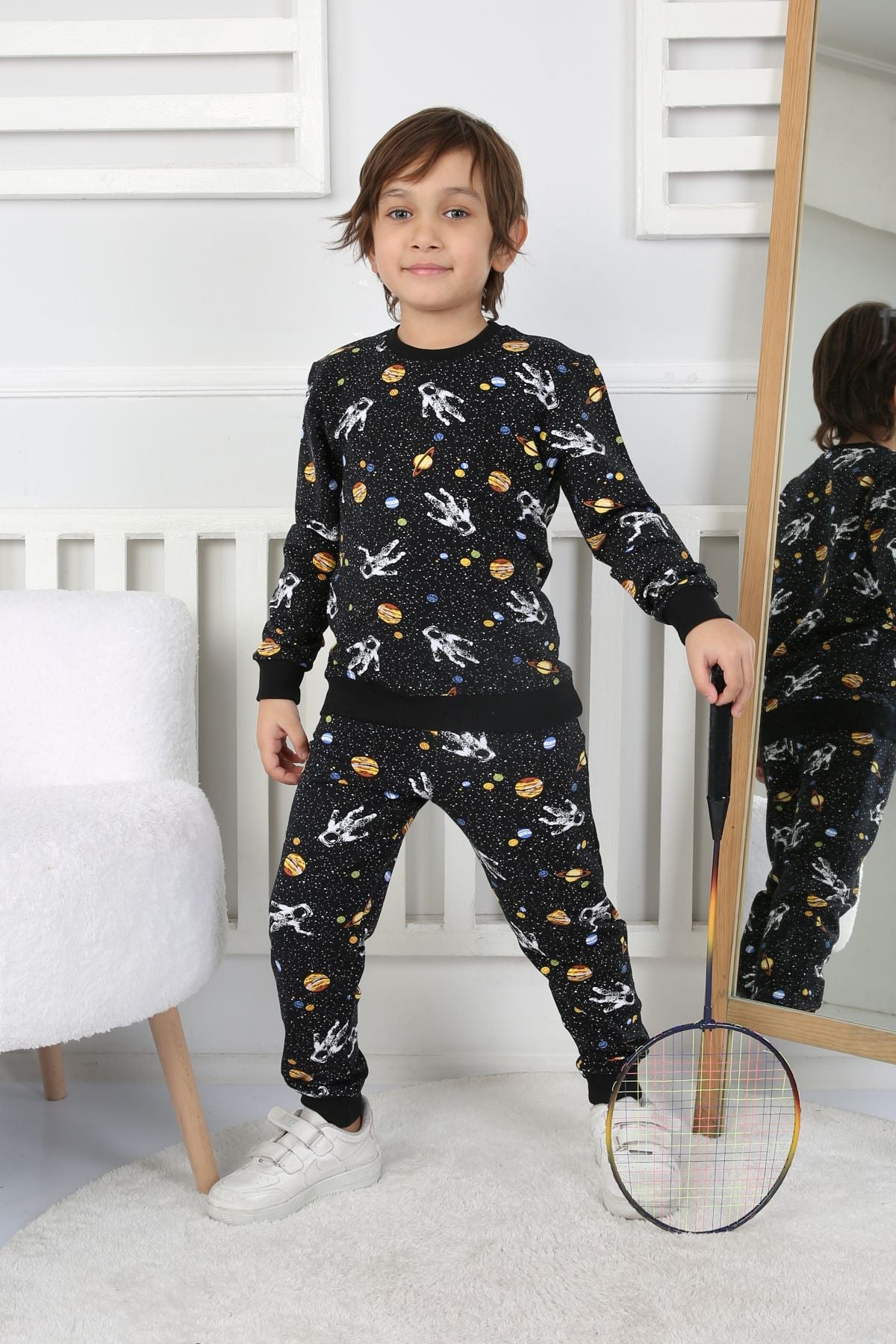 İki İplik Cepli Astronot Temalı Erkek Çocuk Pijama Takımı