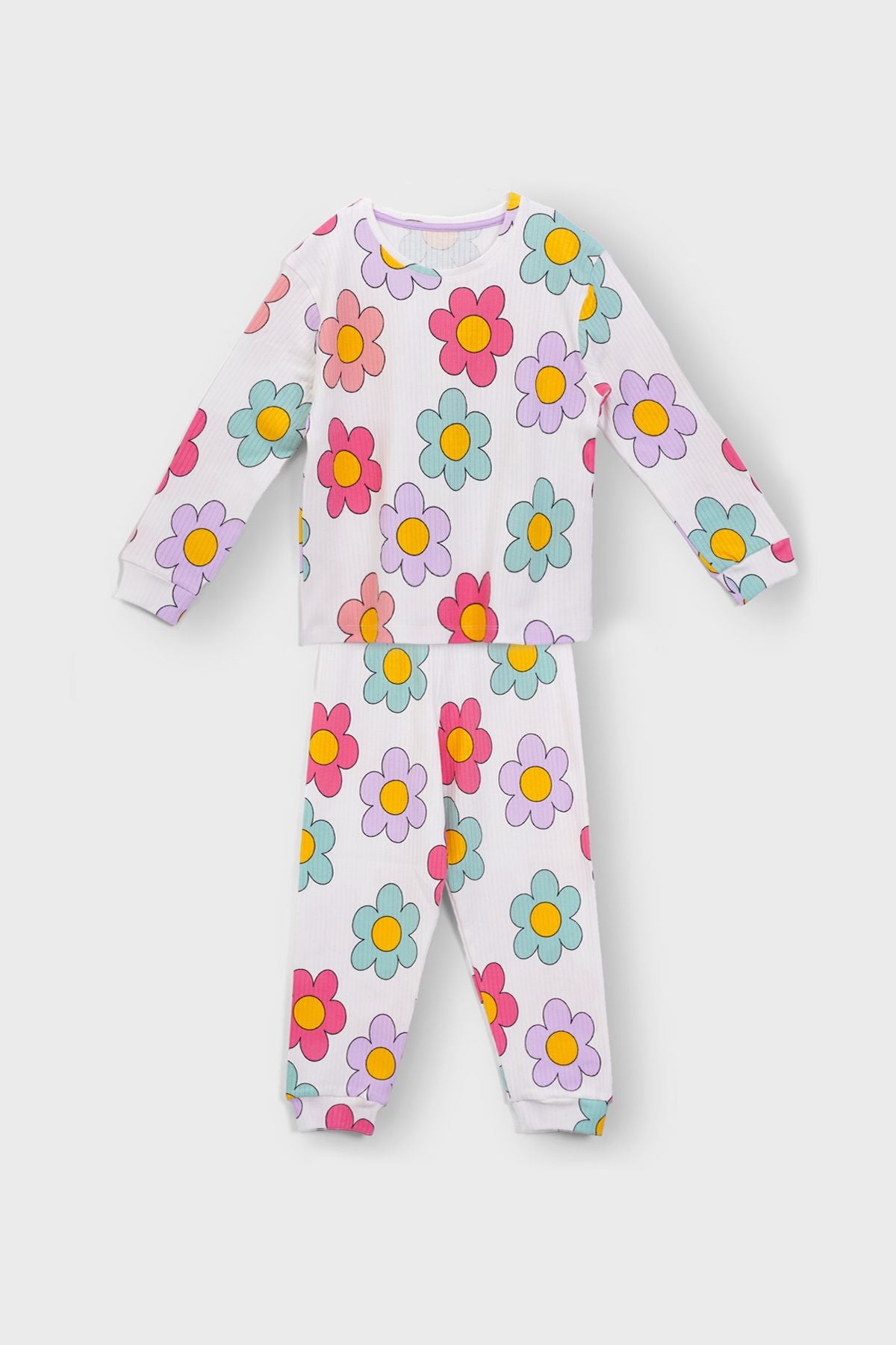 Kalp Desenli %100 Pamuk Kız Çocuk Pijama Takımı