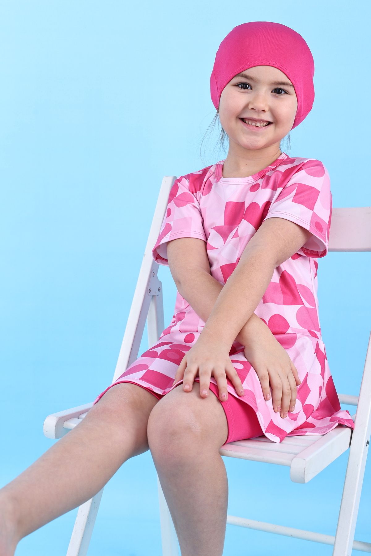 Kalp Desenli Pembe Kız Çocuk Boneli Mayo Takımı