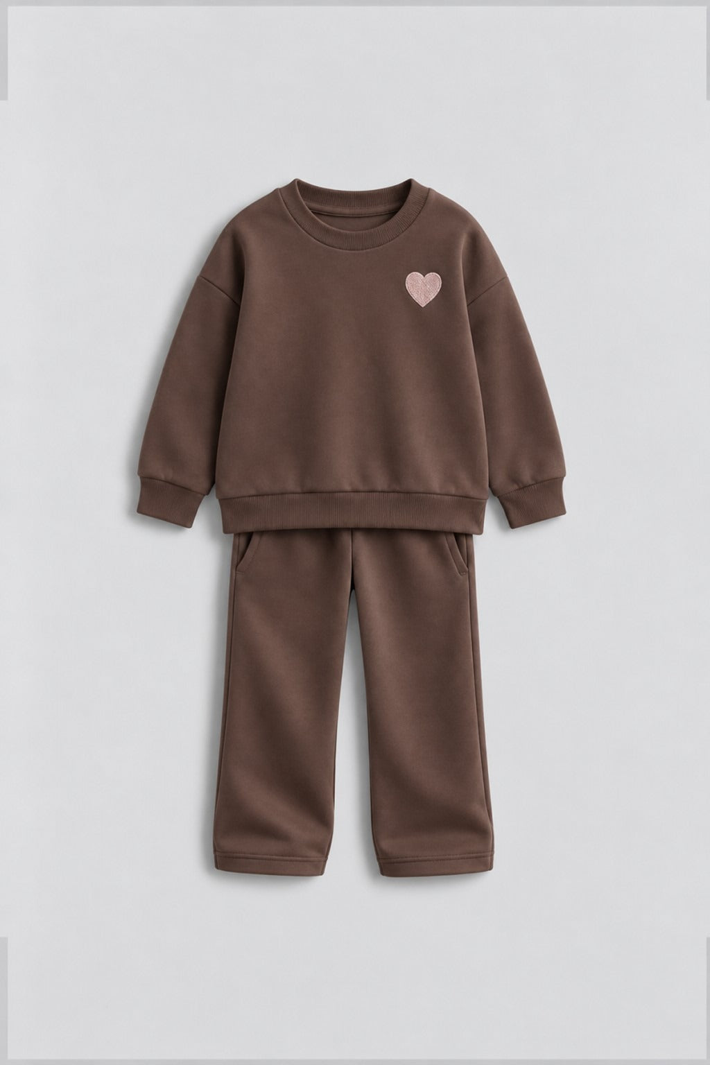 Kalp Nakış 3 İplik Fırçalı Kumaş Sweatshirt Eşofman Alt Üst Takım