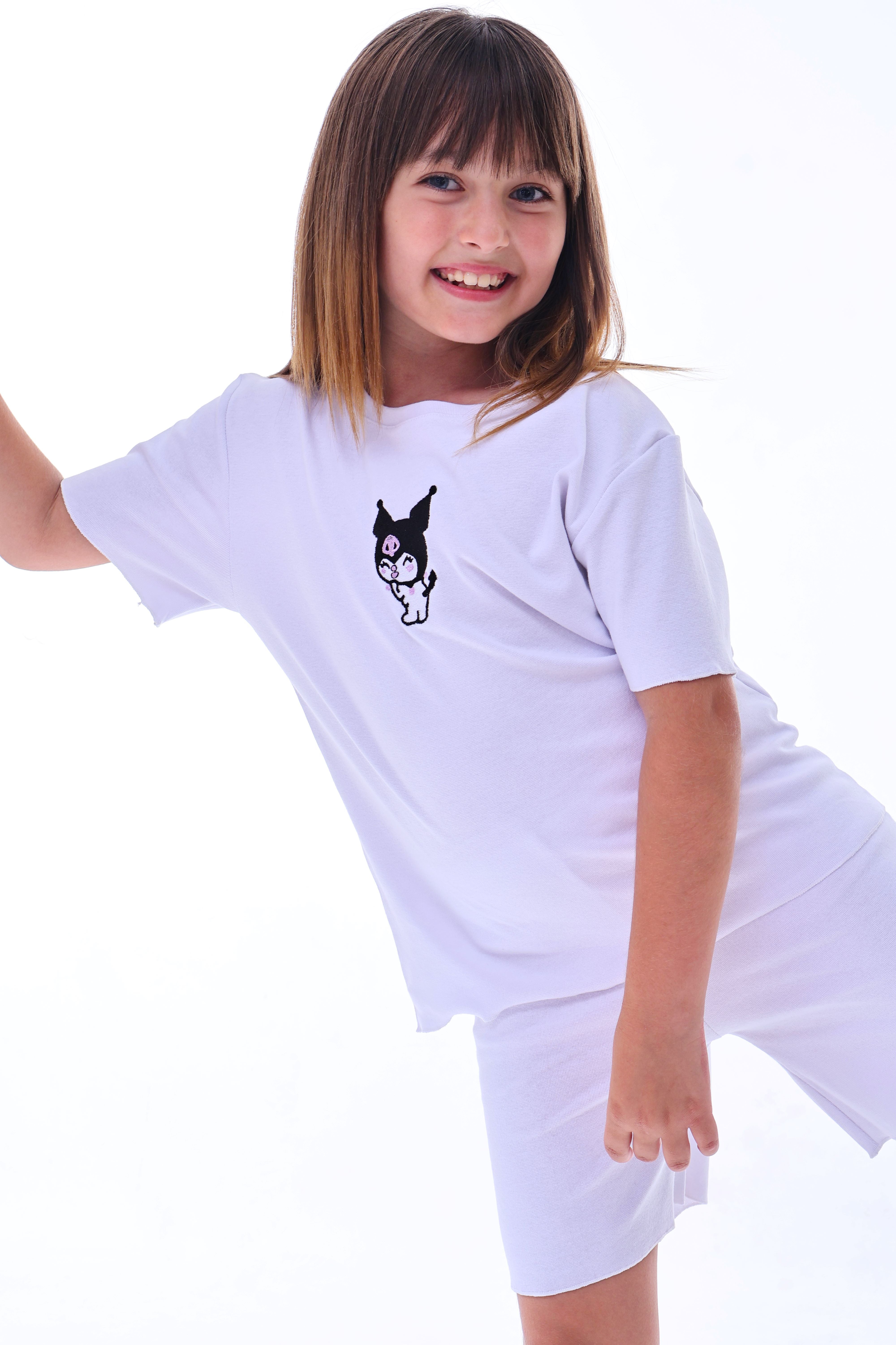 Ribana Beybi Overlok Detaylı Kuromi Nakışlı Alt-Üst Takım