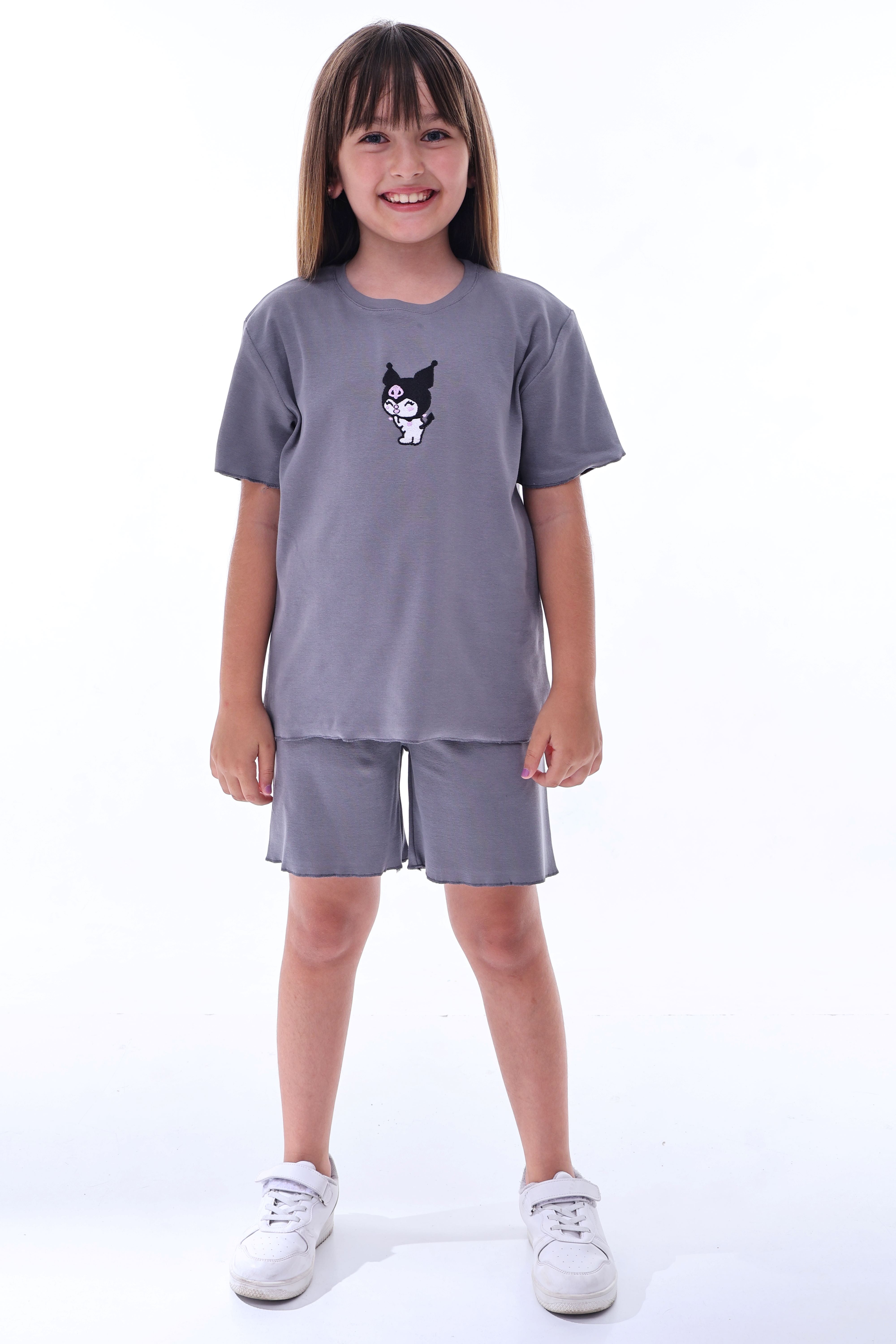 Ribana Beybi Overlok Detaylı Kuromi Nakışlı Alt-Üst Takım