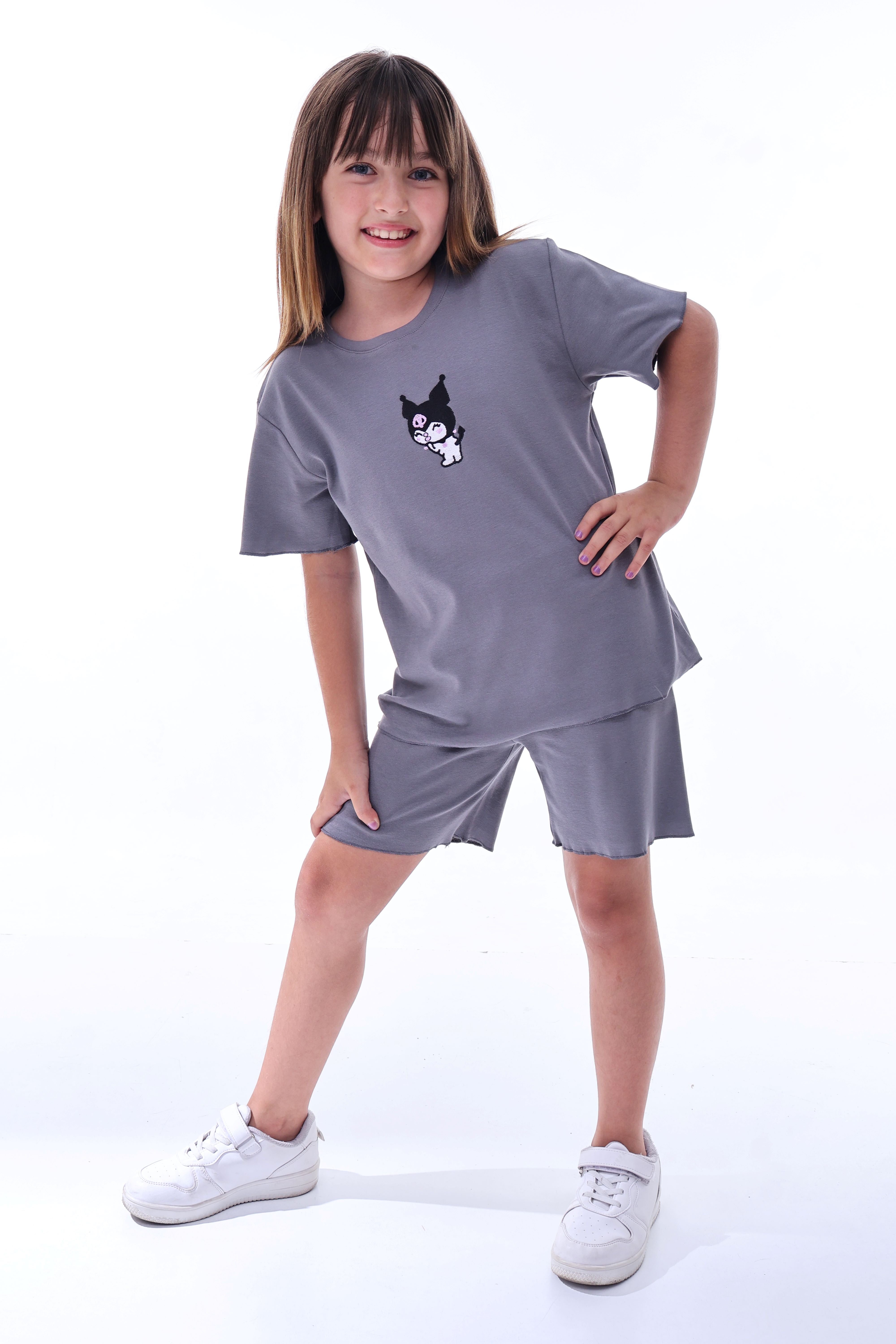 Ribana Beybi Overlok Detaylı Kuromi Nakışlı Alt-Üst Takım