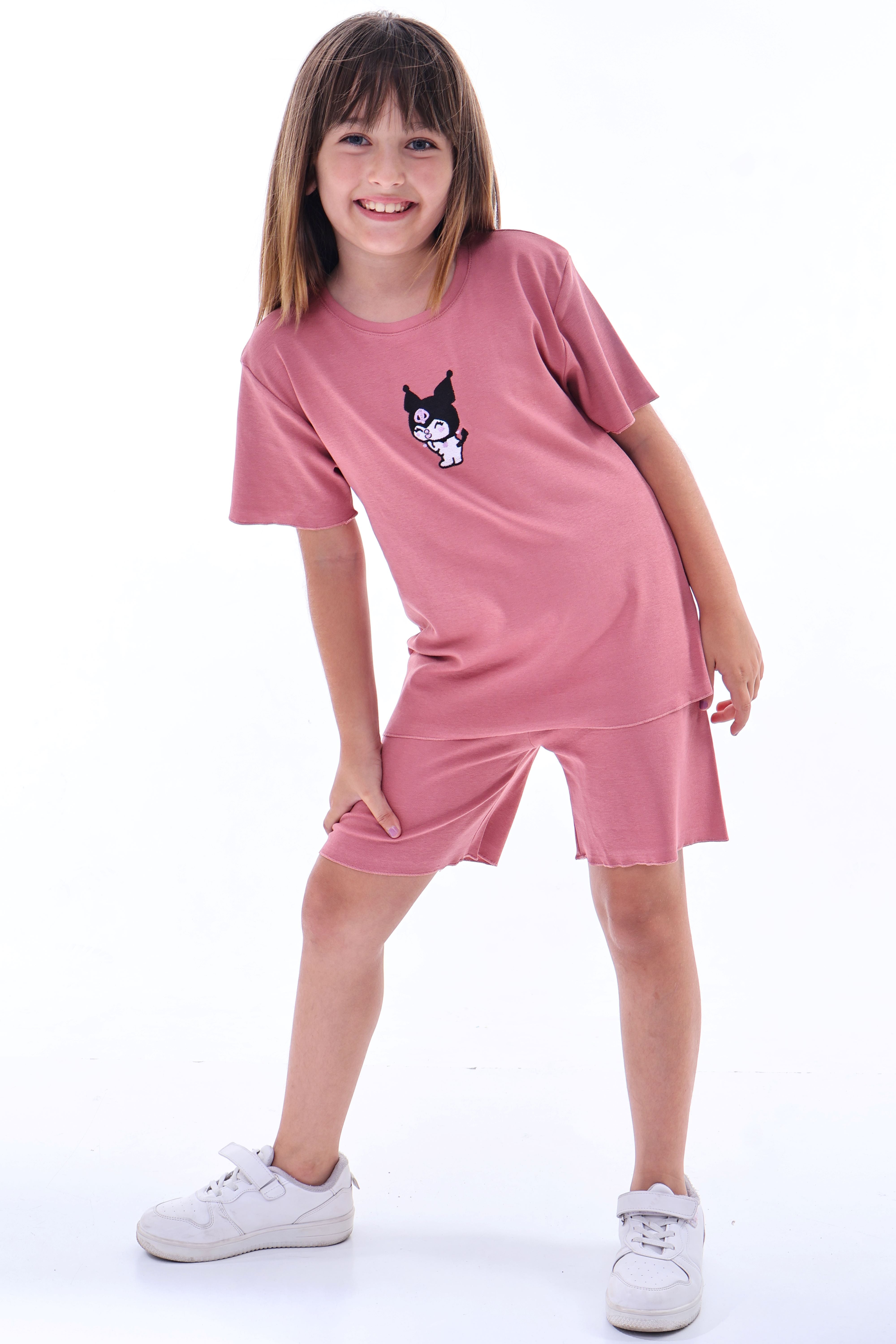 Ribana Beybi Overlok Detaylı Kuromi Nakışlı Alt-Üst Takım