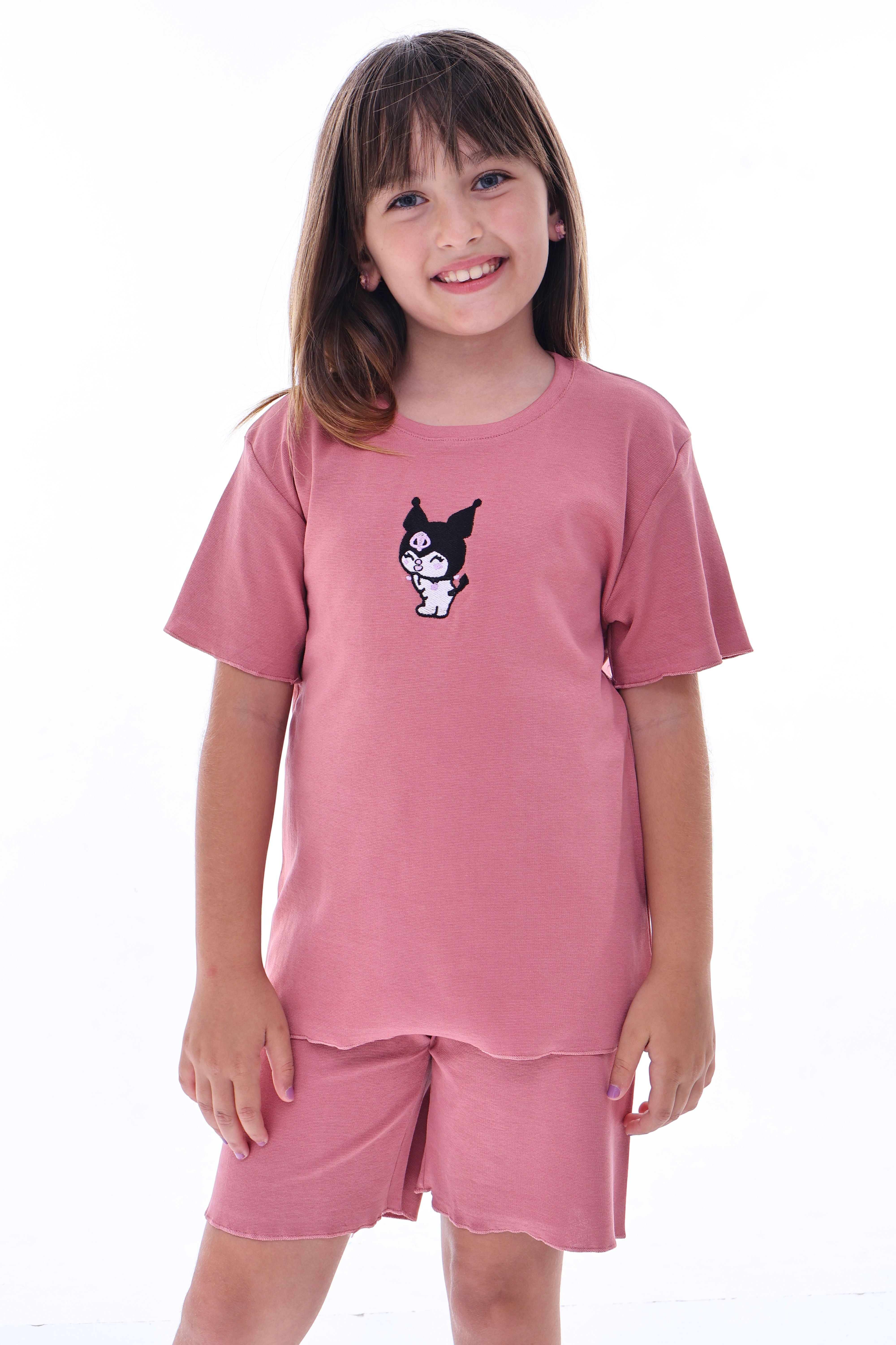 Ribana Beybi Overlok Detaylı Kuromi Nakışlı Alt-Üst Takım