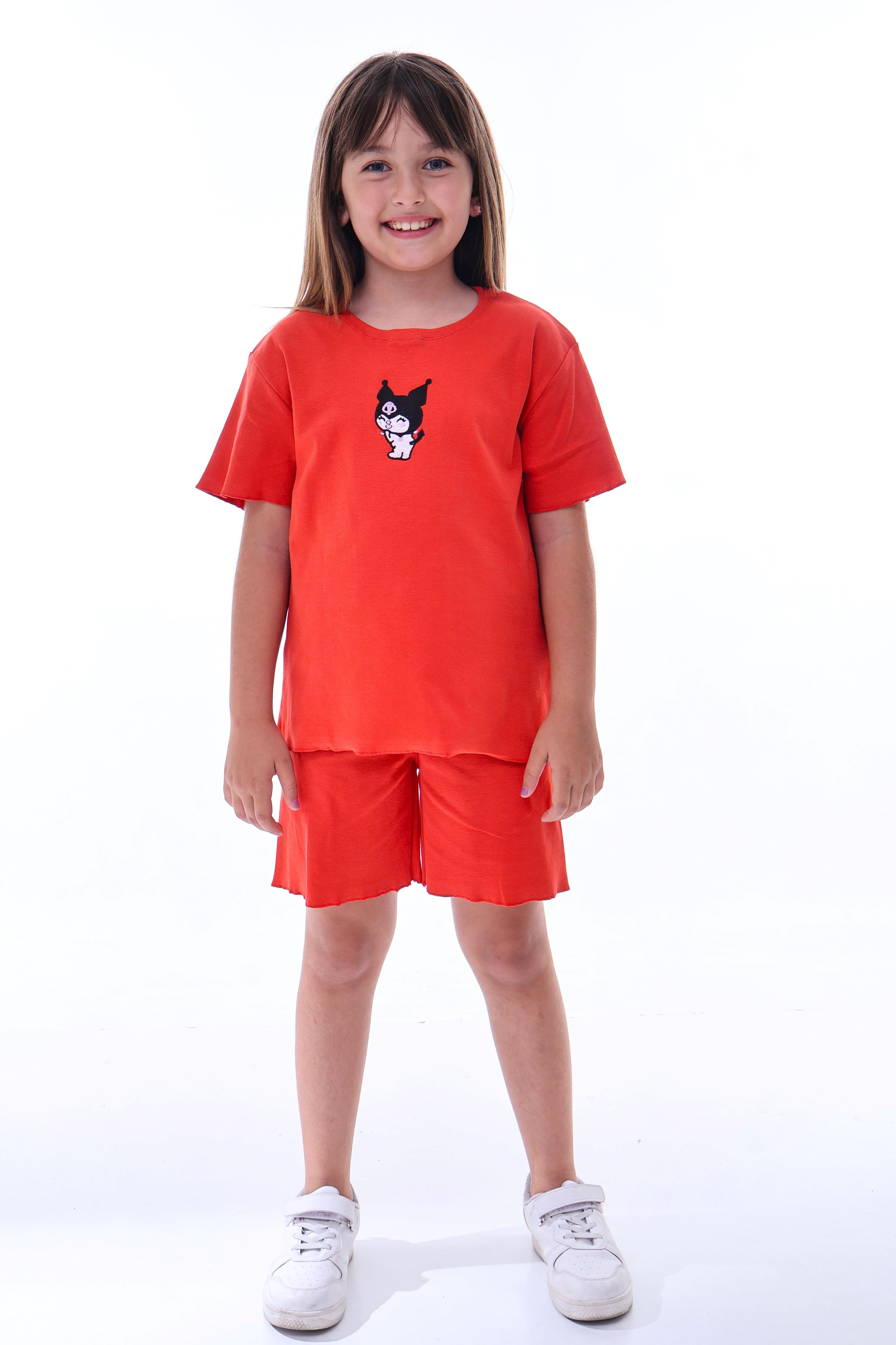 Ribana Beybi Overlok Detaylı Kuromi Nakışlı Alt-Üst Takım