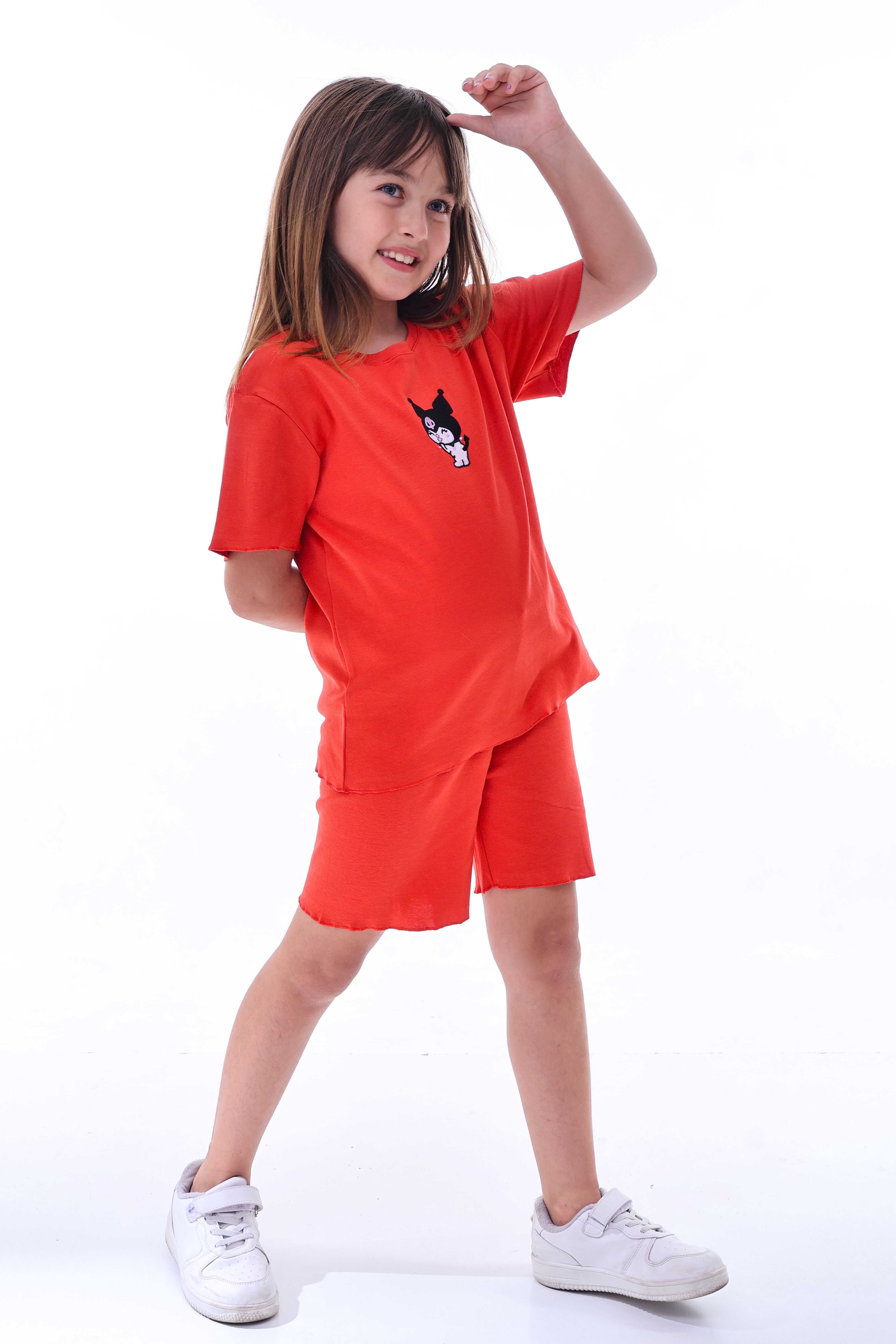 Ribana Beybi Overlok Detaylı Kuromi Nakışlı Alt-Üst Takım