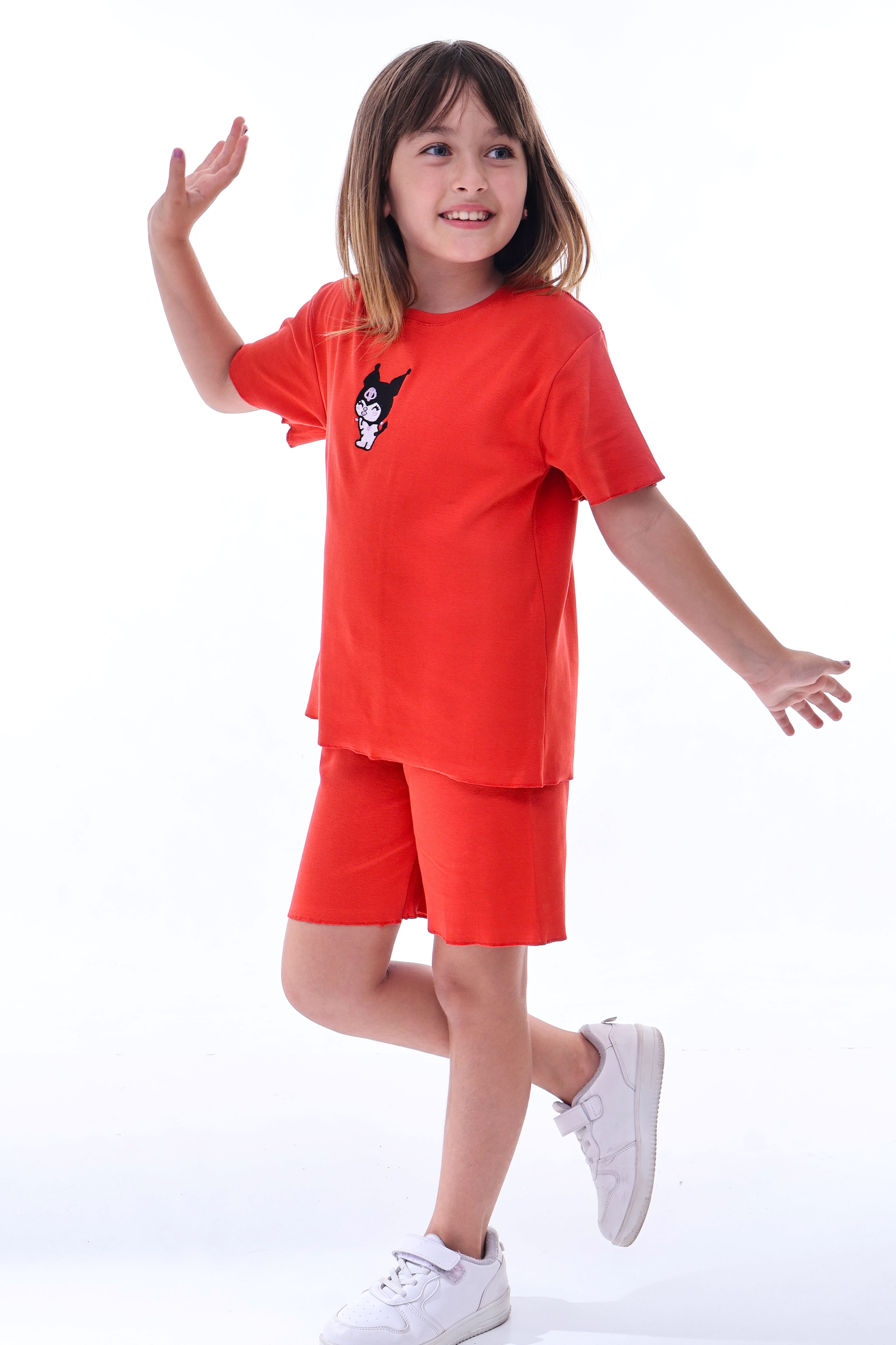 Ribana Beybi Overlok Detaylı Kuromi Nakışlı Alt-Üst Takım