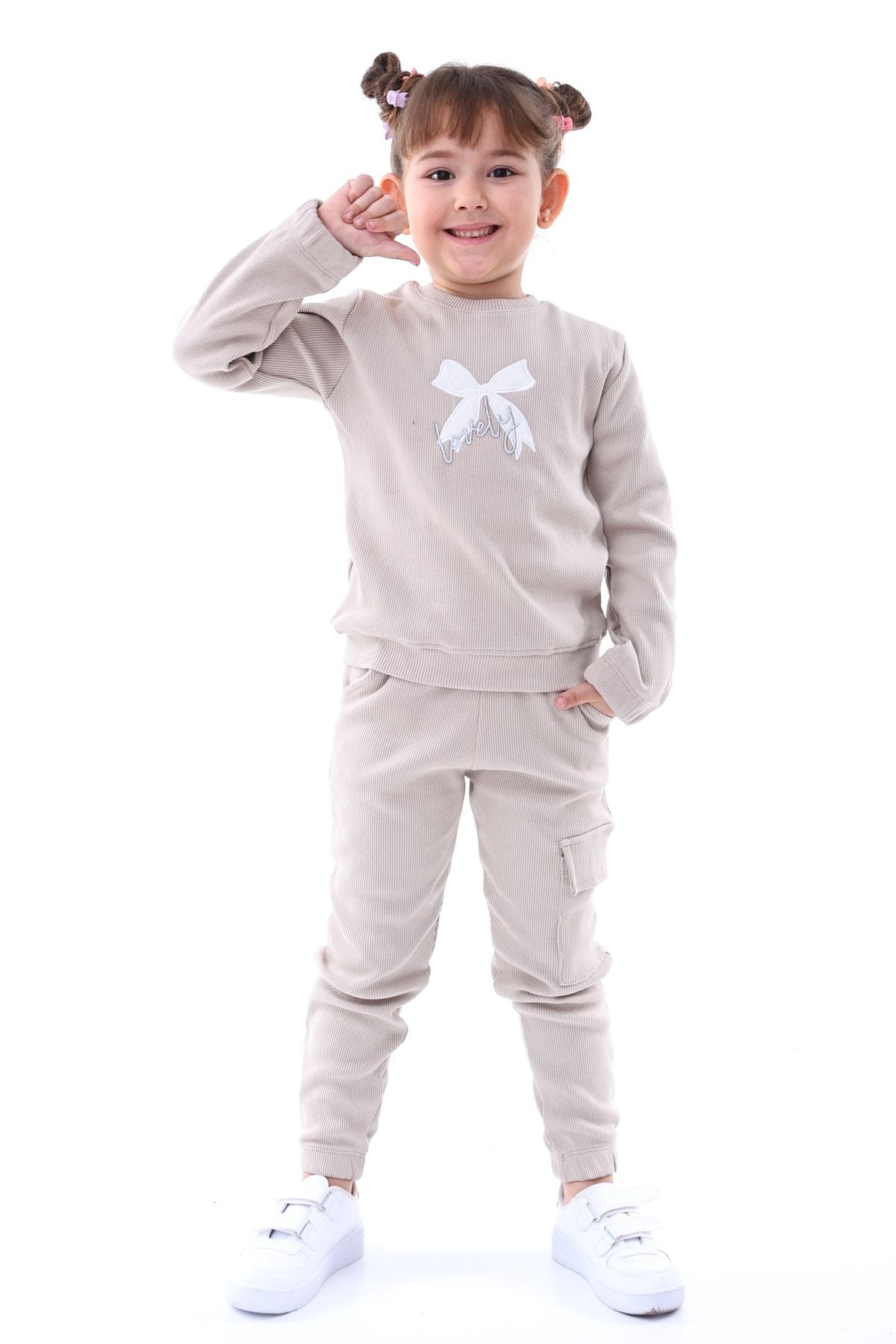 Kaşkorse Fiyonk Nakışlı Kargo Cep Detaylı Kız Çocuk Takımı Fuşya 3-8 Yaş