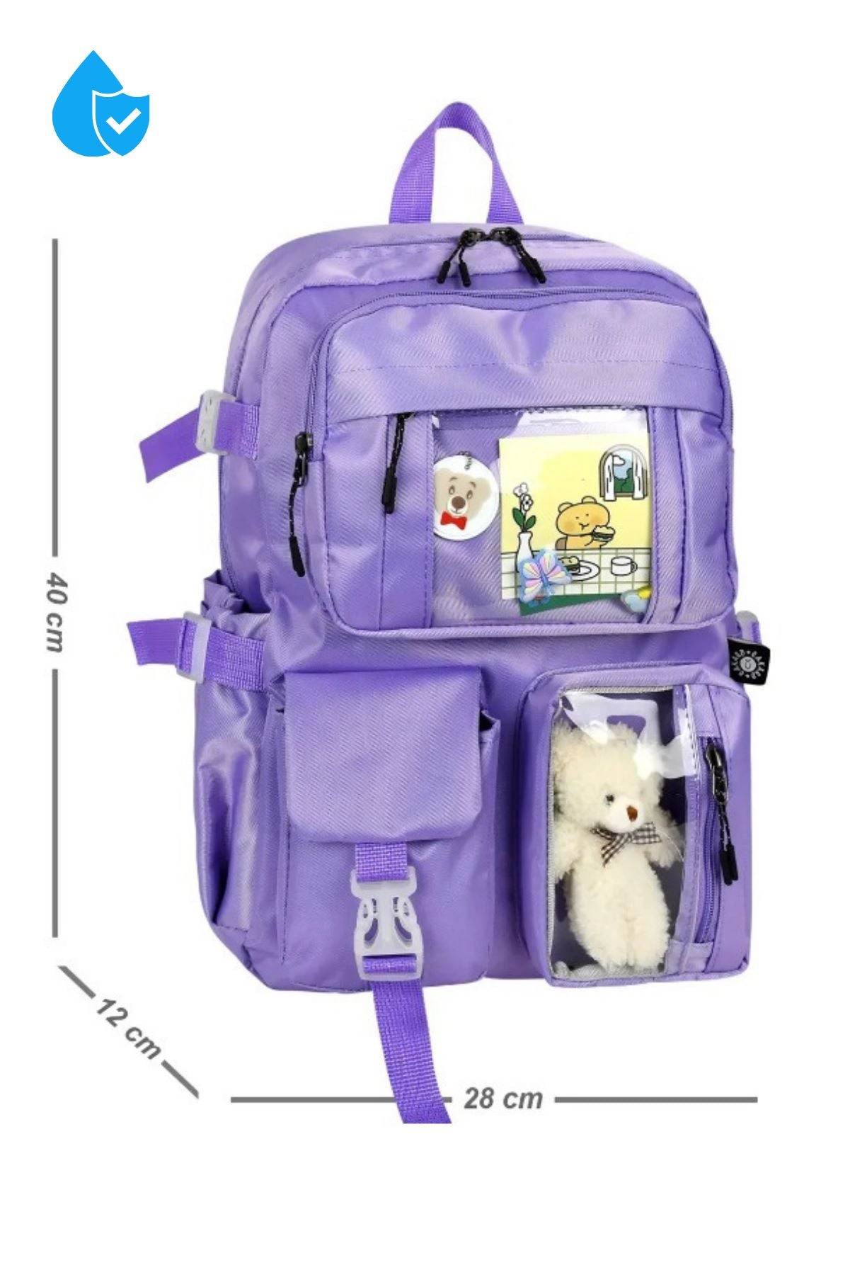 Kawaii Kore Tarzı Çok Gözlü Peluş Ayı Detaylı Okul - Sırt Çantası