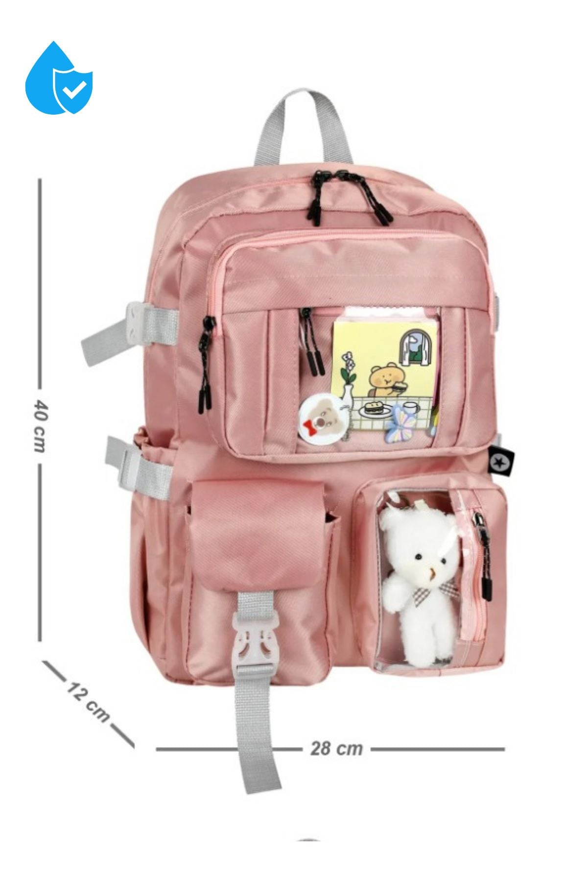 Kawaii Kore Tarzı Çok Gözlü Peluş Ayı Detaylı Okul - Sırt Çantası