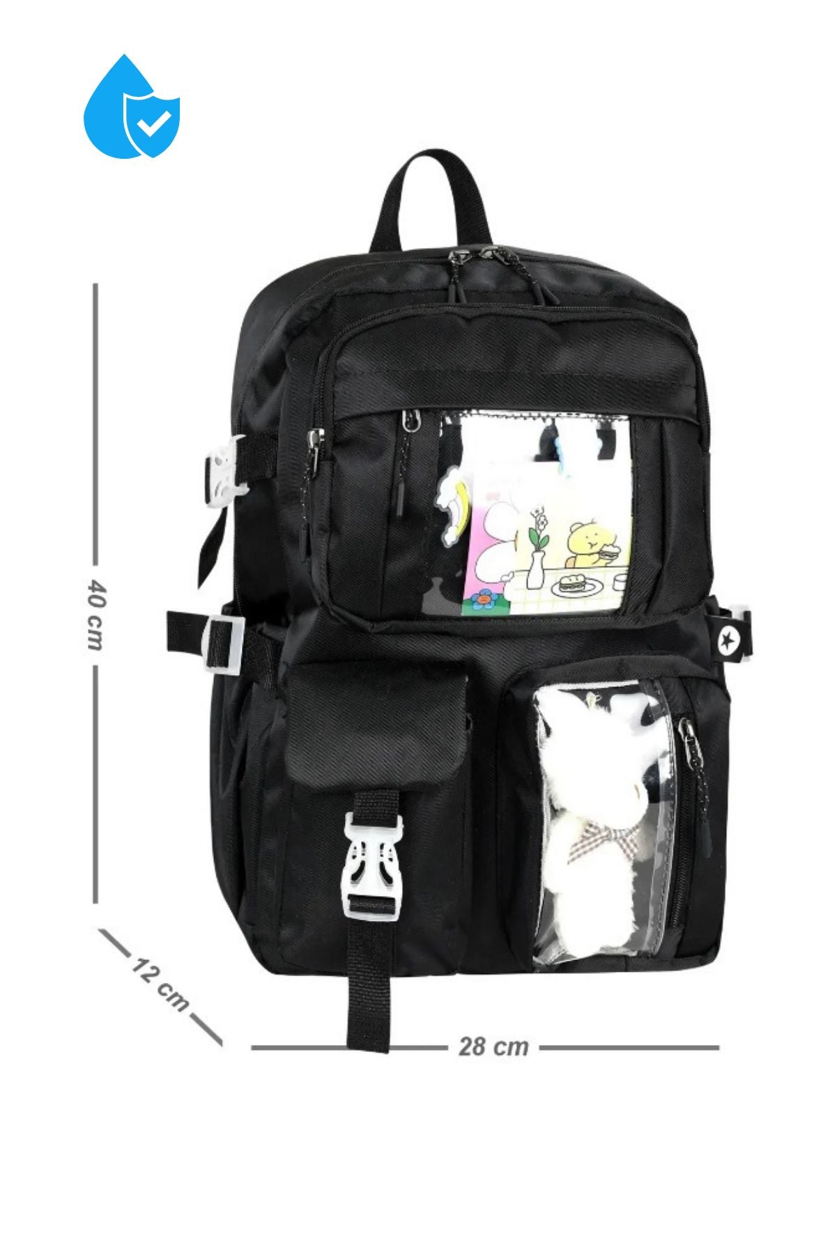 Kawaii Kore Tarzı Çok Gözlü Peluş Ayı Detaylı Okul - Sırt Çantası