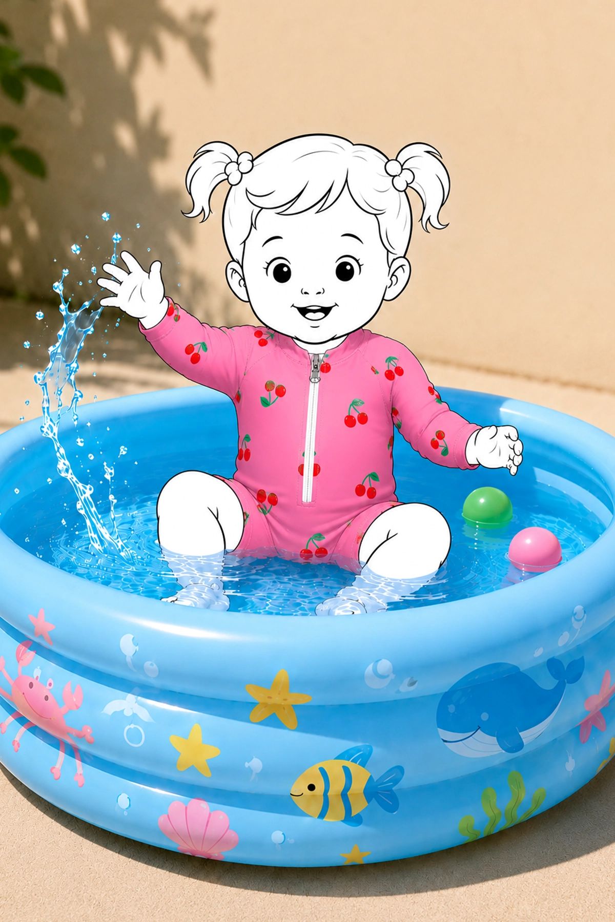 Kiraz Desenli Kız Bebek Uzun Kollu Fermuarlı Tulum Mayo